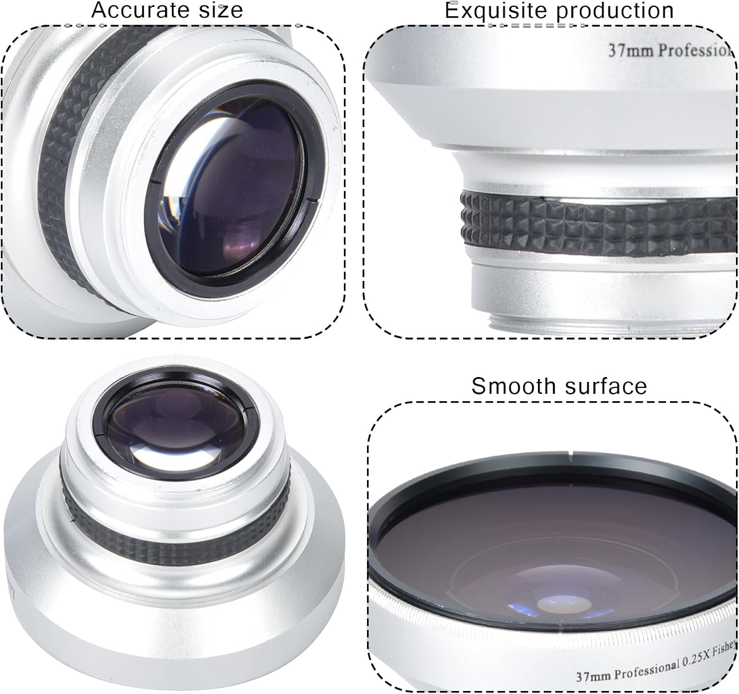 Silver Strong Applicability 37mm 0.25X Super Fisheye Additional Lens for 37mm Caliber Camera Lenses Camera Photography Lens, is for Camera Lens Default
