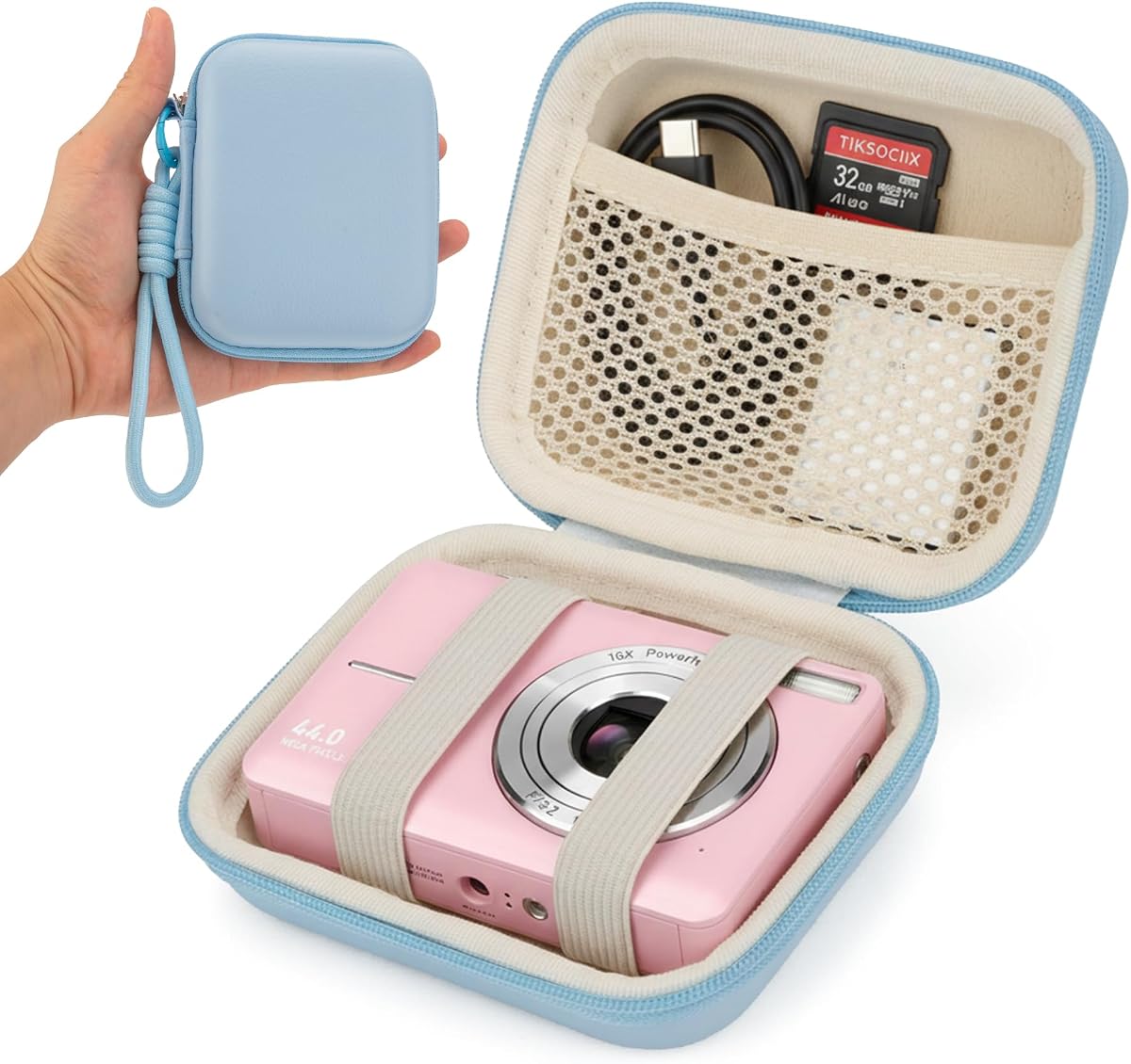Digital Camera Case, Protective Hard EVA Shell Camera Bag for KODAK PIXPRO FZ55 FZ45, CAMKORY, Canon PowerShot ELPH 180/IXUS, Small Travel Compact Camera Accessories Holder (Blue)