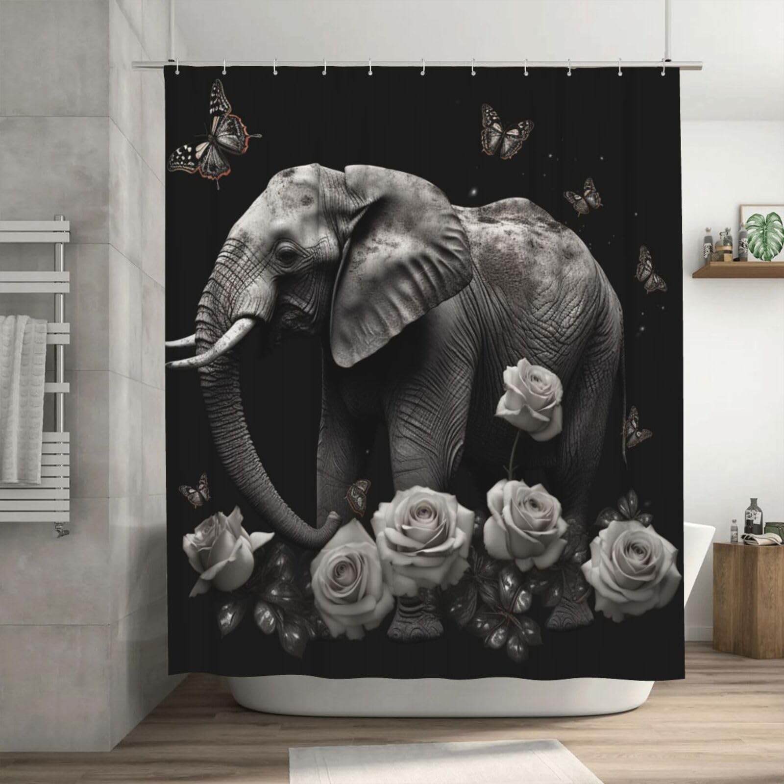 Rideau de douche imperméable éléphant 183x183 cm anti-moisissure