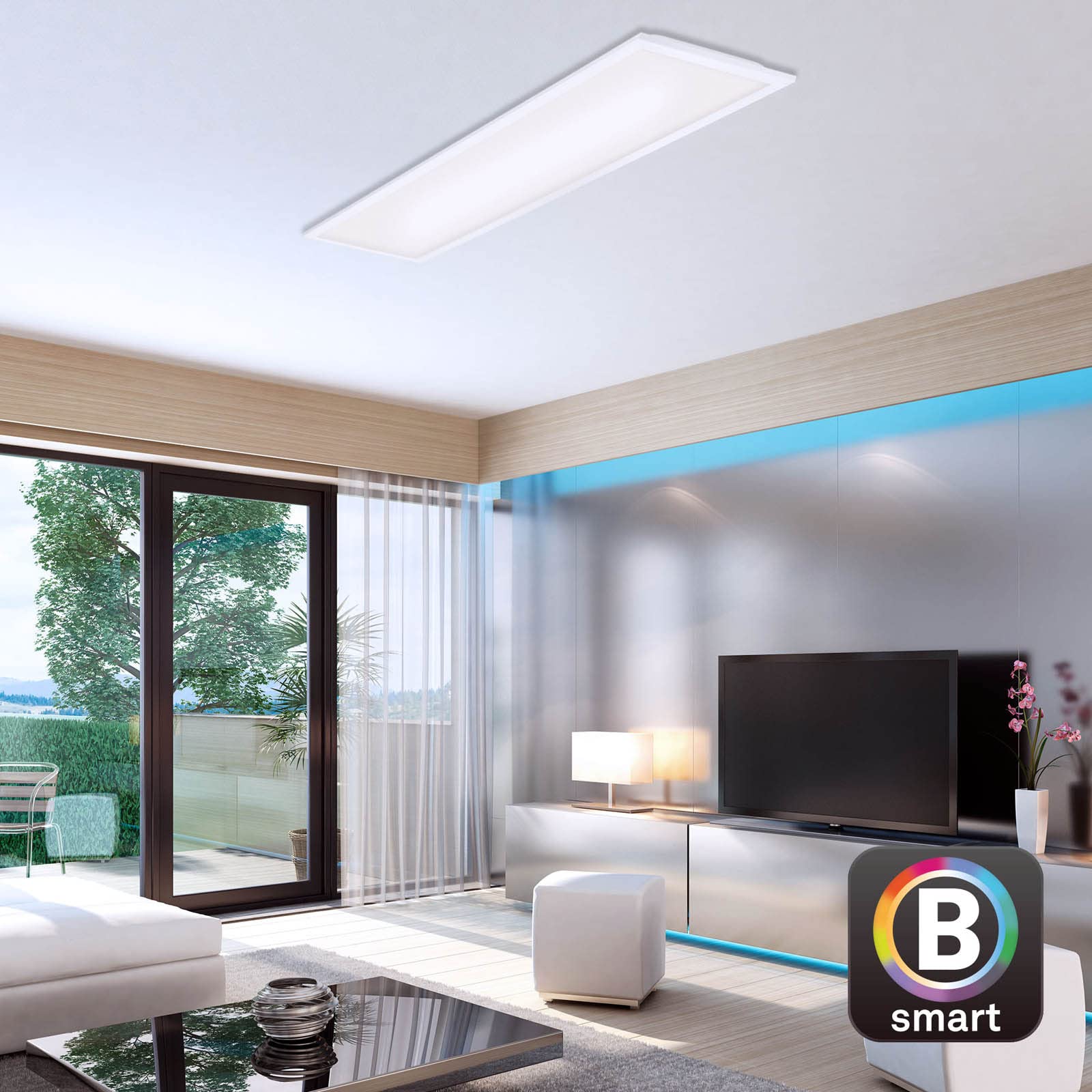 Briloner - Lampada da soffitto Smart LED, lampada da soffitto Wifi Ultra Flat, CCT, dimmerabile, controllo vocale, bianco, 1000x250x66 mm