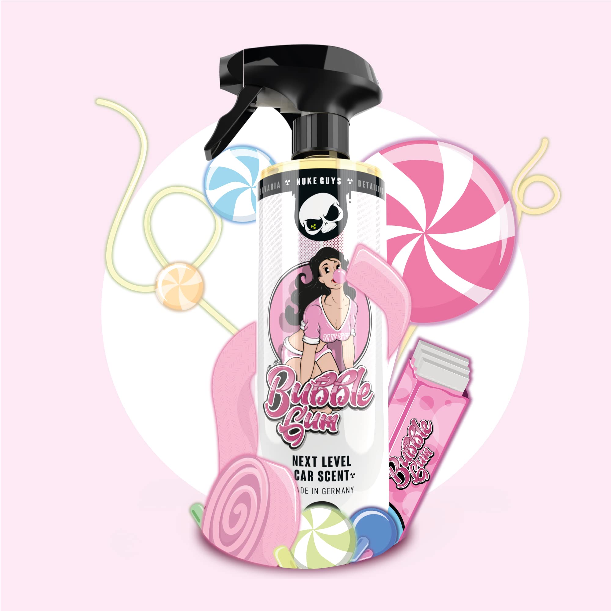 Nuke Guys Car Scents – Ambientador para coche – Juego de 4 ambientadores perfumados – 4 x 500 ml – 1 x geisha dulce, 1 x Bubblegum, 1 x Morgenständchen, 1 x Flores Scent – Ambientador para coche +