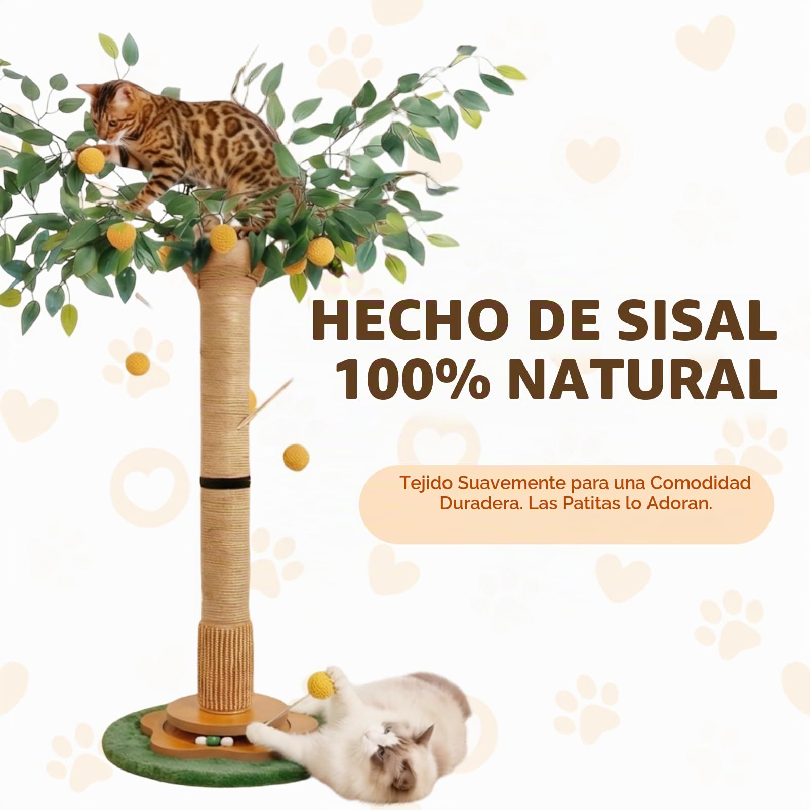 Árbol rascador para gatos con cuerda de sisal de primera calidad, rascador para rascar, bolas colgantes interactivas, juguete para interiores, rascadores, gatitos y gatos