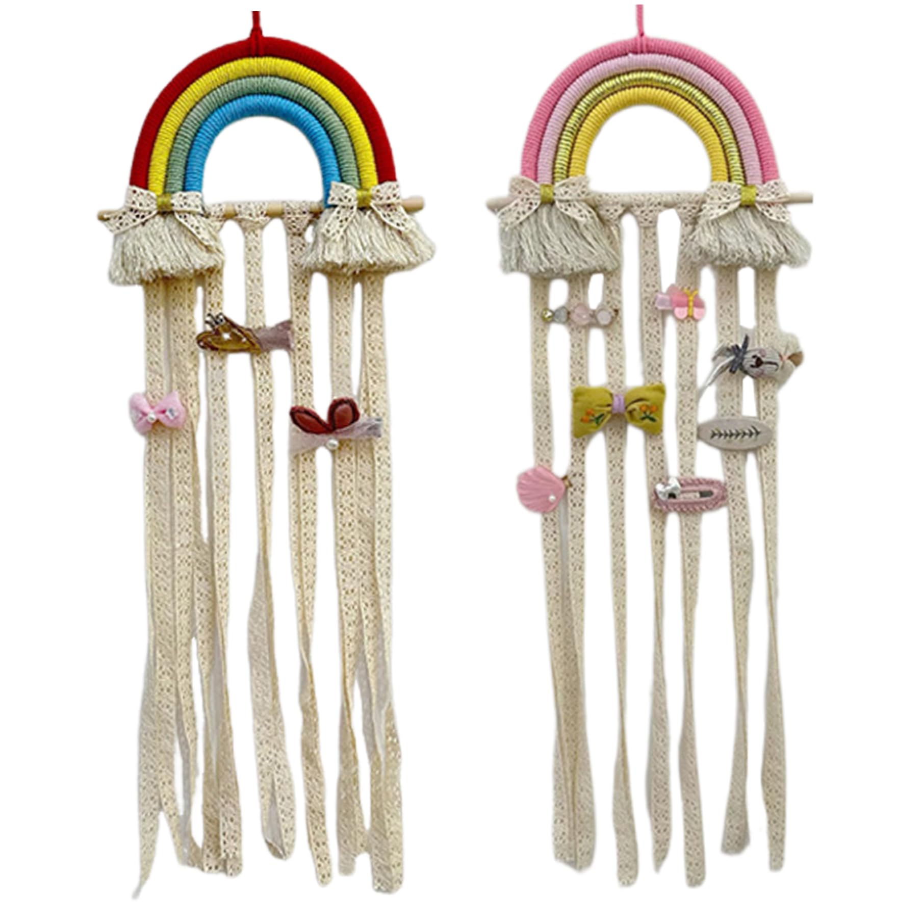 2Pcs Rainbow Bow Holder, 10x30" Hanging Bow Holder for Girls Hair Bows, Simple Colorful Lightweight Hair Organizer for Girls Room Bedroom Living Room