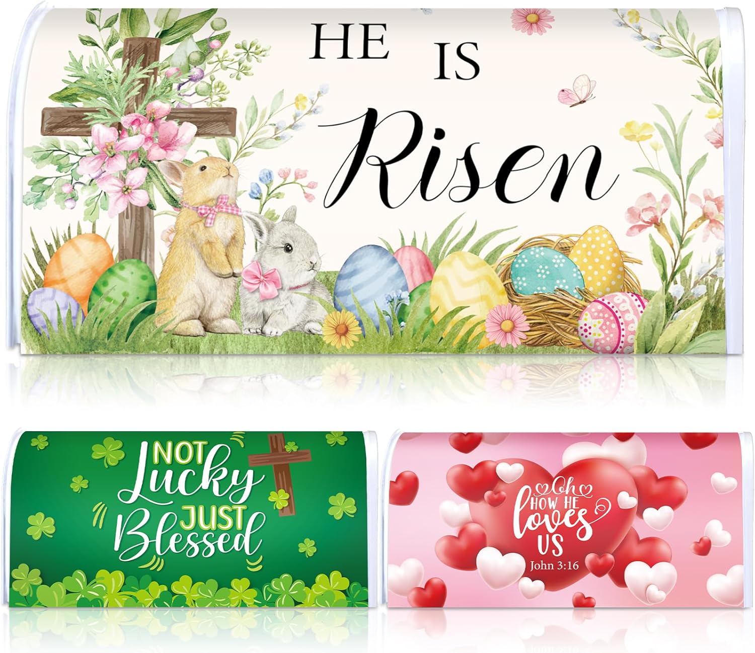 Gilprop 3 Pcs Christian Easter Magnetic Mailbox Covers Magnetic Standard Size18 x 21 Inch Happy Spring Easter Bible Letter Box Cover for Garden Yard Outdoor Decor