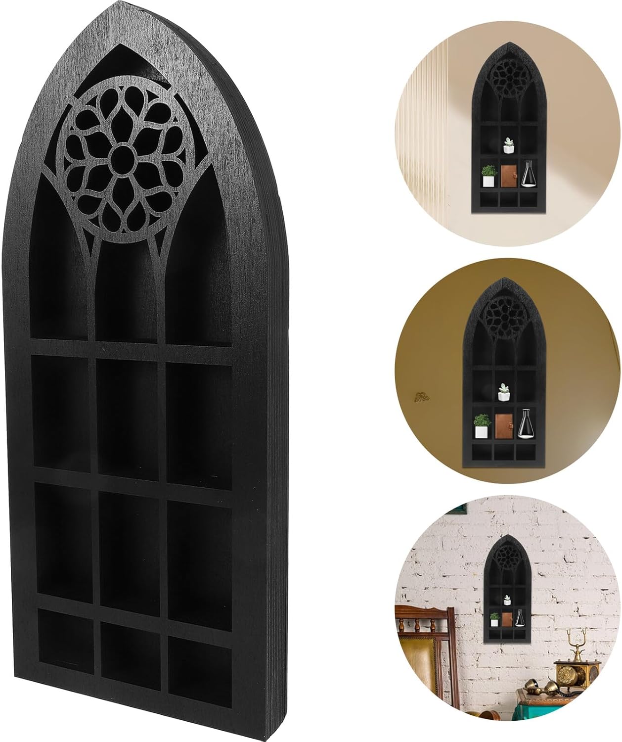 FOMIYES Crystal Display Holder Wooden Wall-Mounted Floating Shelf Black Wood Aesthetic Shelf Rack for Home Décor and Collectibles Display in Living Room Or Bedroom