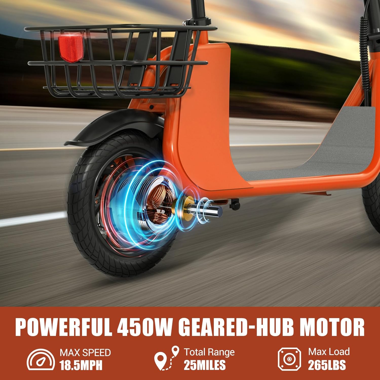 RIDWIND 450/850W Peak Motor Electric Scooter with Seat for Adults, 20 MPH, 25-Mile Range, 330 lbs Load Portable E Scooter with Seat for Commuting,Dog,Cargo,Dual Disk Brake, UL2272 Certificate