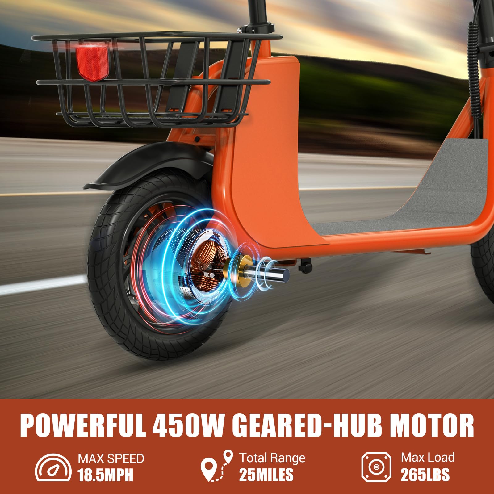 RIDWIND Adult Electric Scooter with Seat, 450W Motor Foldable E Scooter with LCD Display,15.5MPH, 20 Miles Range, Max Load 265LB, Commuting Scooters with Basket, UL2272 Certificate,Red