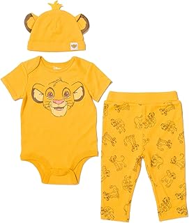 Disney Mickey Mouse Minnie Mouse Lion King Winnie The Pooh Baby Bodysuit Pants and Hat 3 Piece Outfit Set Newborn to Infant