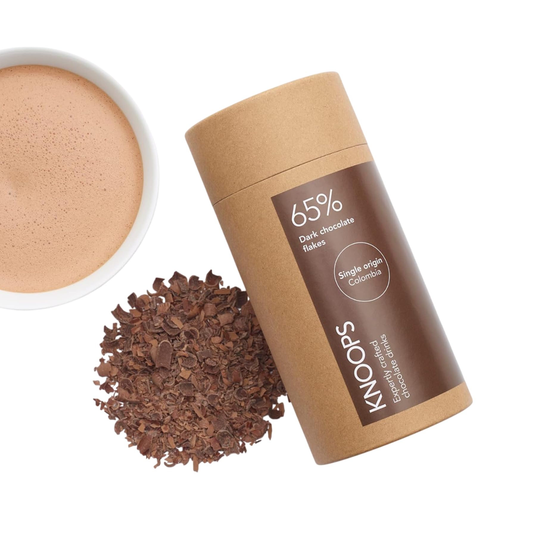 Dark Hot Chocolate Flakes, Luxury 65% Colombian Dark Hot Drinking Chocolate, Delicious Cocoa Drink with Real Choc Flakes, All Natural Vegan Ingredients, 250 g, Equal to 8 Serving Sachets