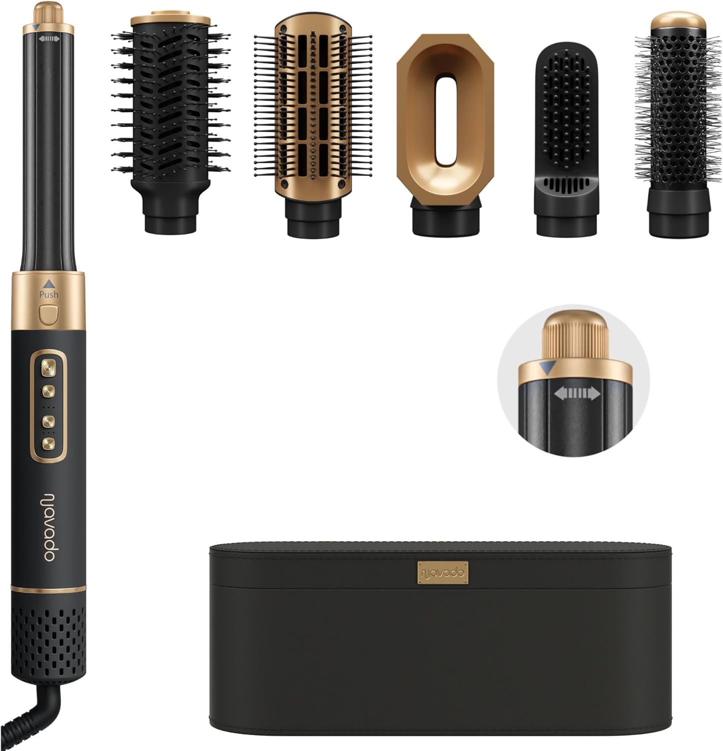 Navado Airstyler Pro – Multifunctional Hair Dryer Brush Set, 6 in 1 Hair Dryer Brush, Hot Air Brush, Curling Iron, Straightening Brush, Professional Brush, 1400 Watt BLDC Motor (Black)