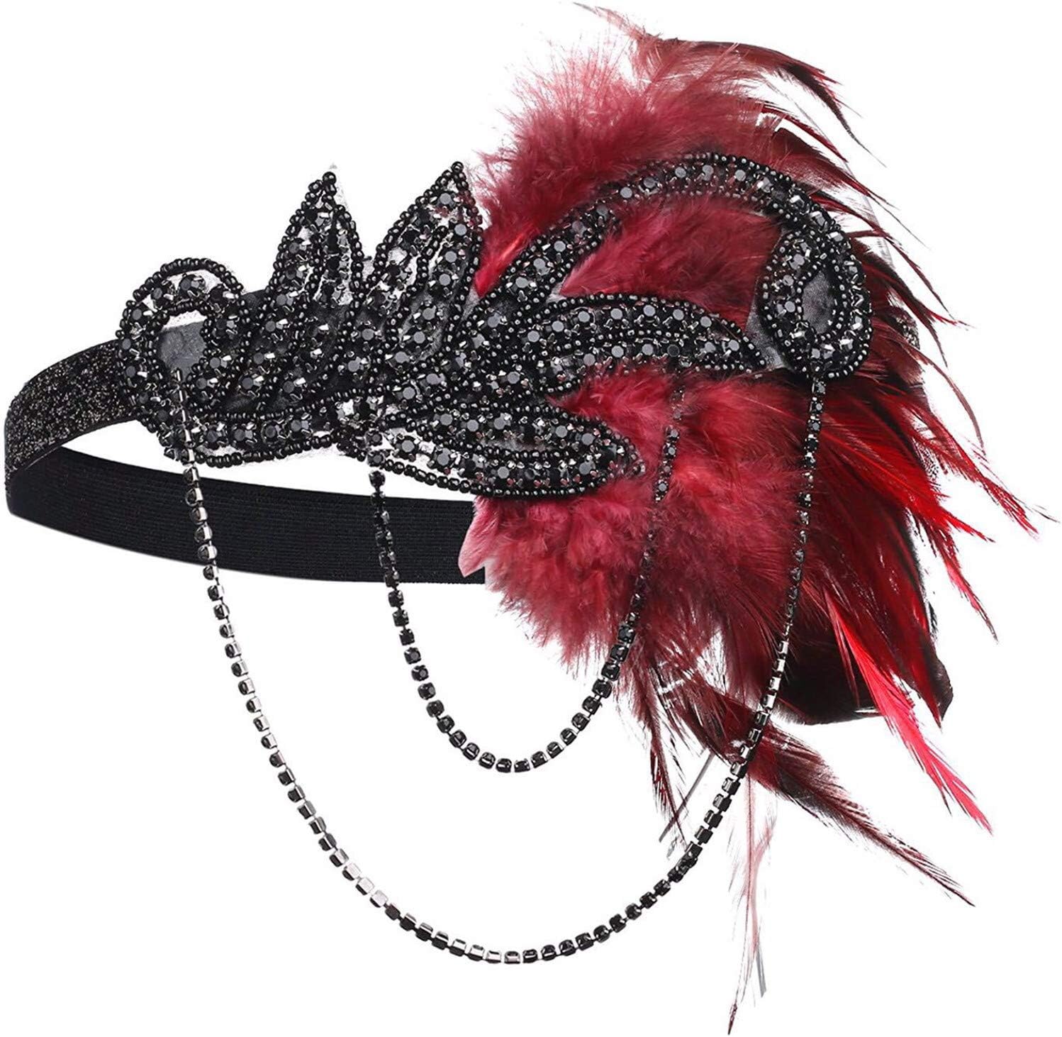 1920s Flapper Headband Sequin 20s Dance Showgirl Gatsby Lady Feather Headpiece - Foto 7