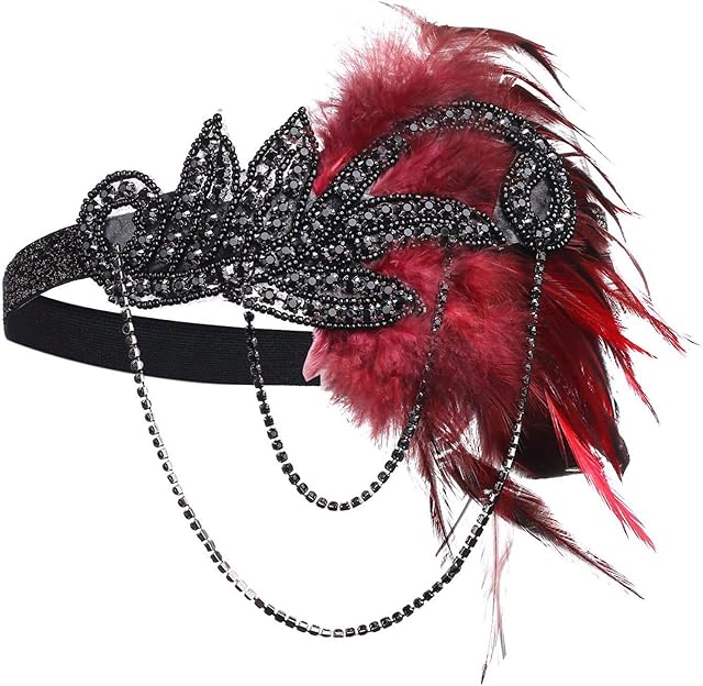 Ulalaza Carnaval Pluma Tocado Showgirl Diadema Rugiente 20s 1920s Flapper Head Band Vintage Gatsby Accesorios…