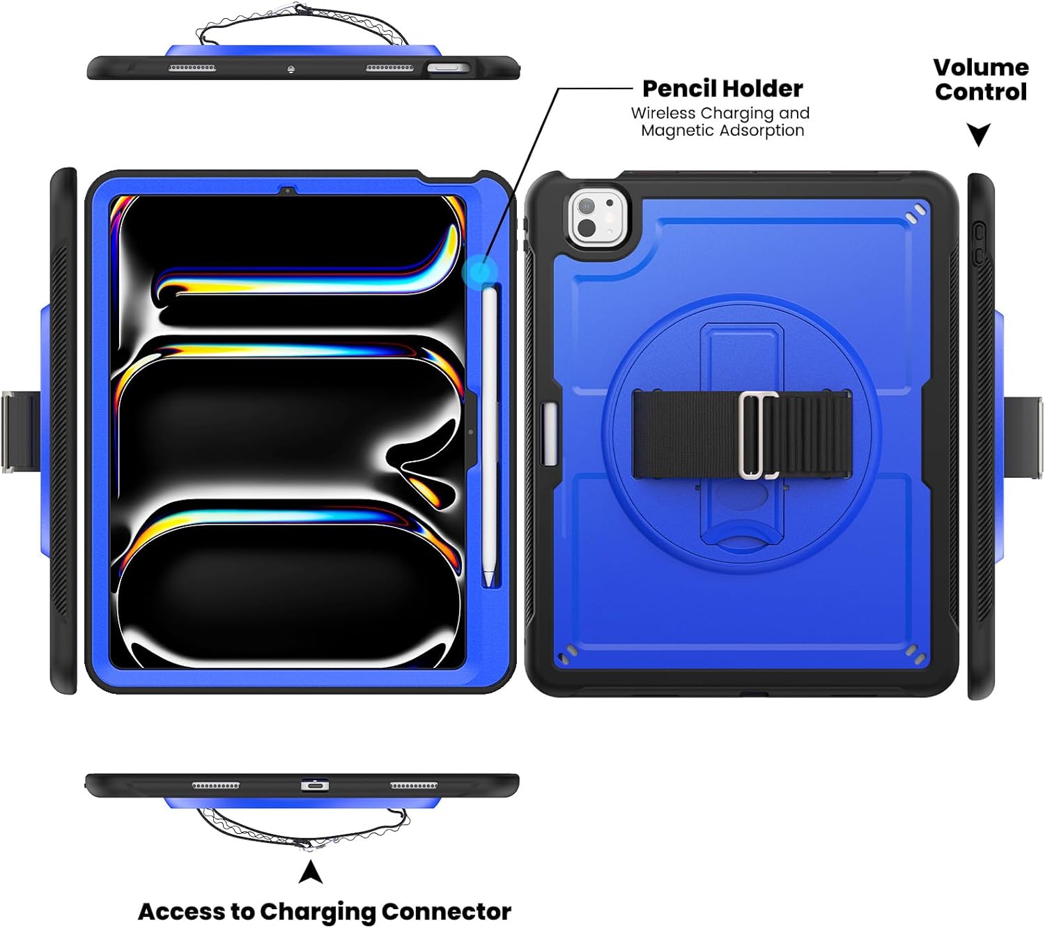 timecity Case for iPad Air 11-Inch (M3) 2025/ (M2) 2024 6th Generation, with Screen Protector/Pen Holder/Hand & Shoulder Strap/ 360° Rotating Kickstand, Dark Blue