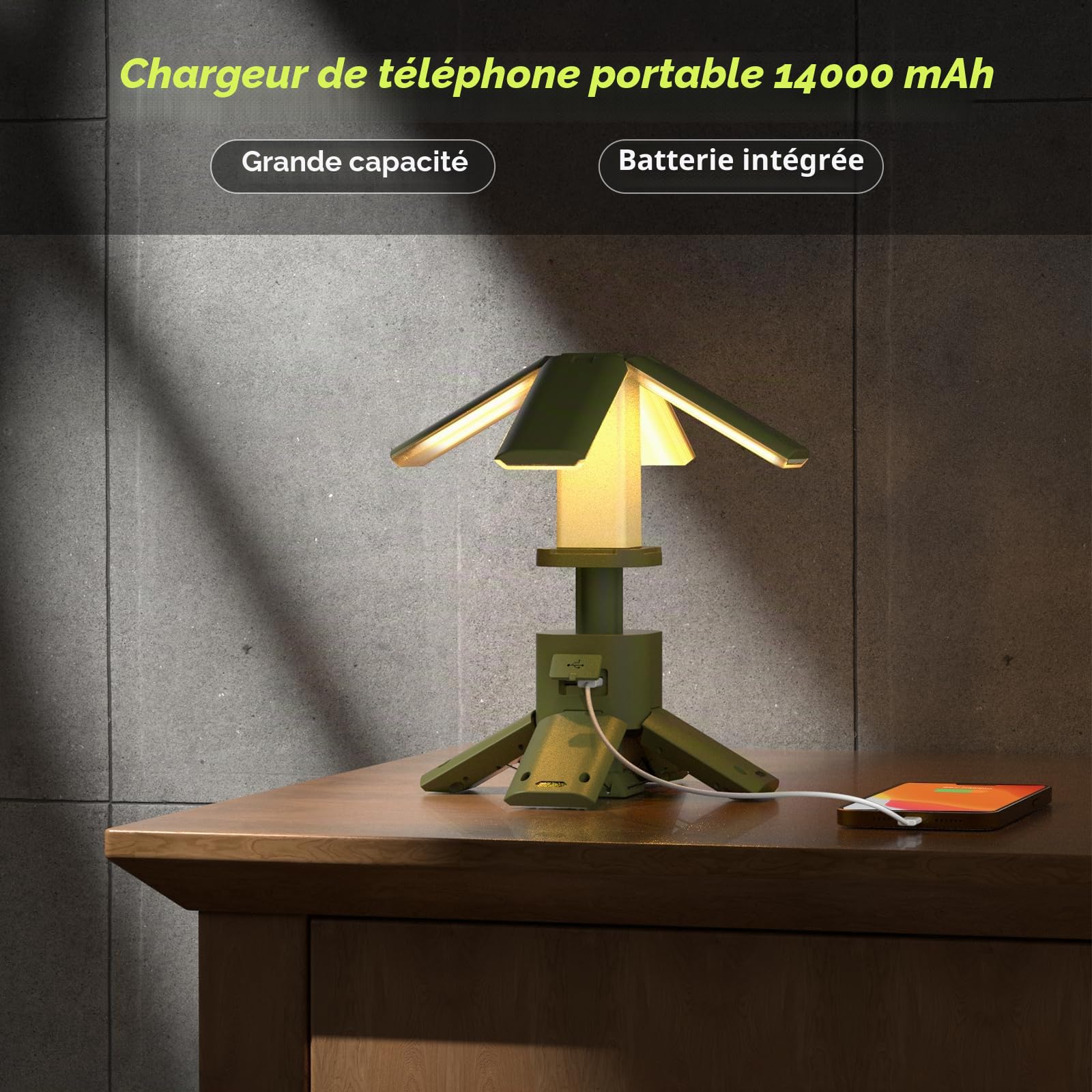 Lampes de camping télescopiques rechargeables 14 000 mAh LED multifonction Éclairage de chantier sans fil dimmable Lanternes magnétiques 6000LM IPX5