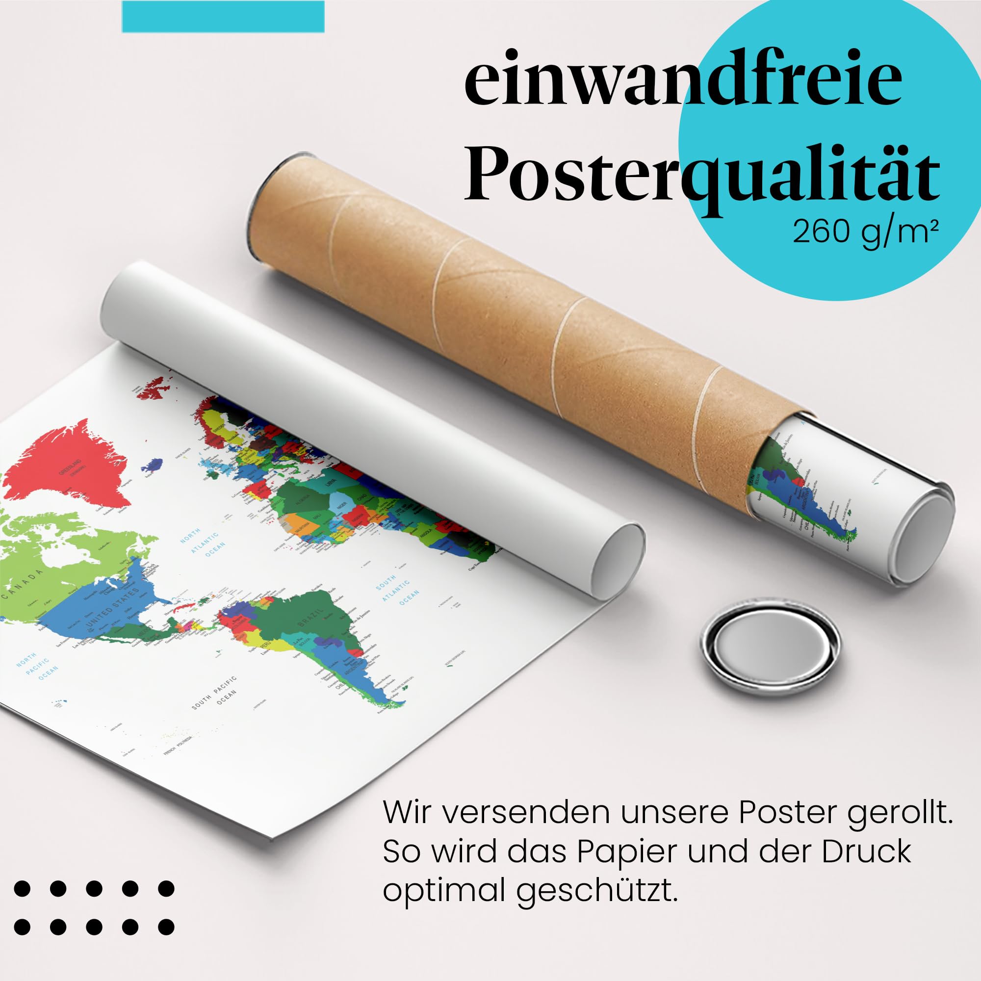 Postereck - 0666 - Politische Weltkarte, Land Hauptstadt Kontinent - Unterricht Klassenzimmer Schule Wandposter Fotoposter Bilder Wandbild Wandbilder - Leinwand - 100,0 cm x 75,0 cm