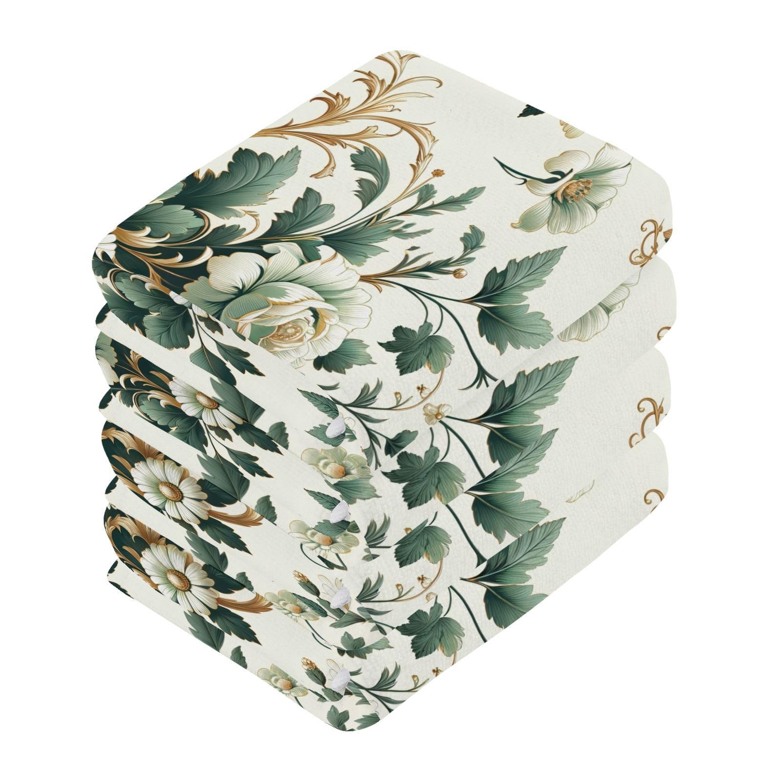 YANENDIE Roses Buds Daisies Washcloths Towels, Highly Absorbent and Soft Cotton Face Cloths, 4 Pack Quick Dry Wash Cloths - 12 X 12 Inches