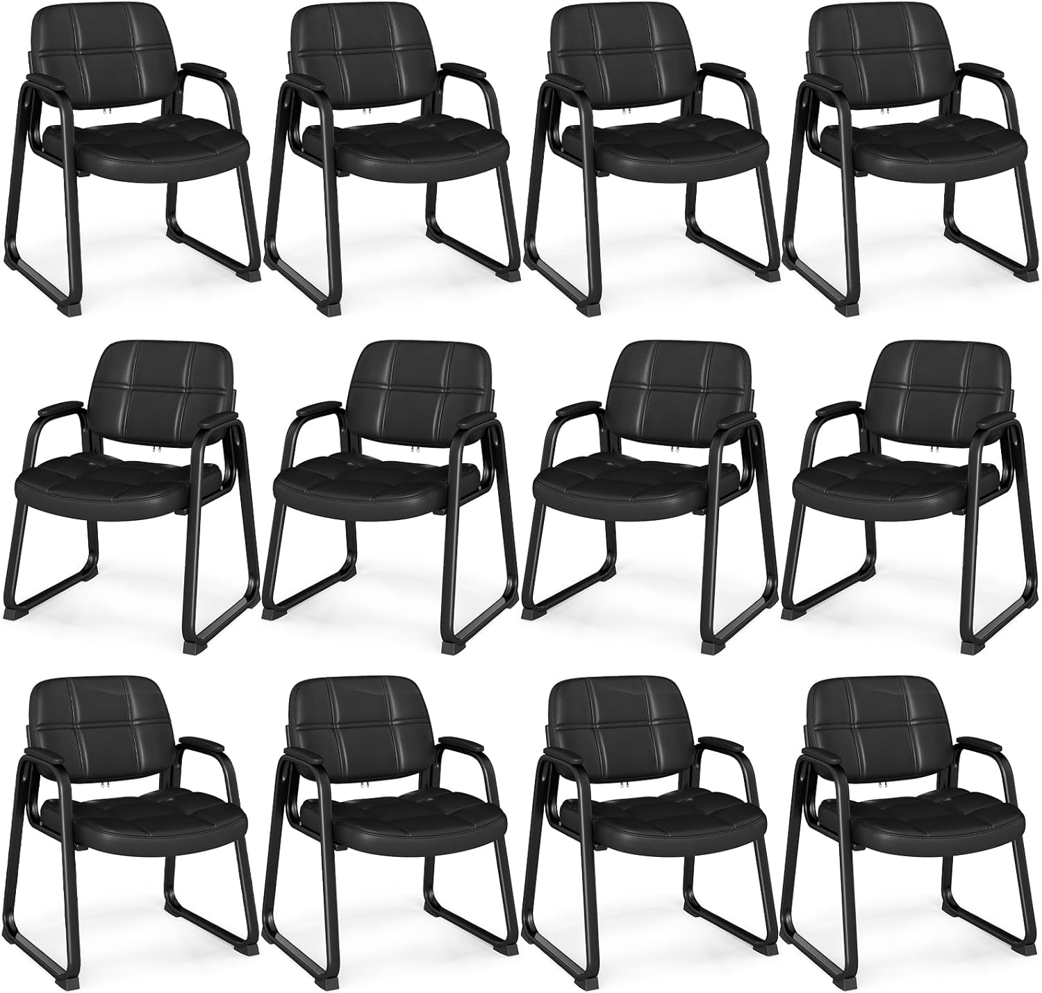 Giantex 12-Pack Waiting Room Chairs Set with Padded Seat & Armrests, Metal Frame, 265Lbs Capacity, No Wheels Lobby Chairs for Conference Room, Meeting, Office, Reception, Office Guest Room, Black