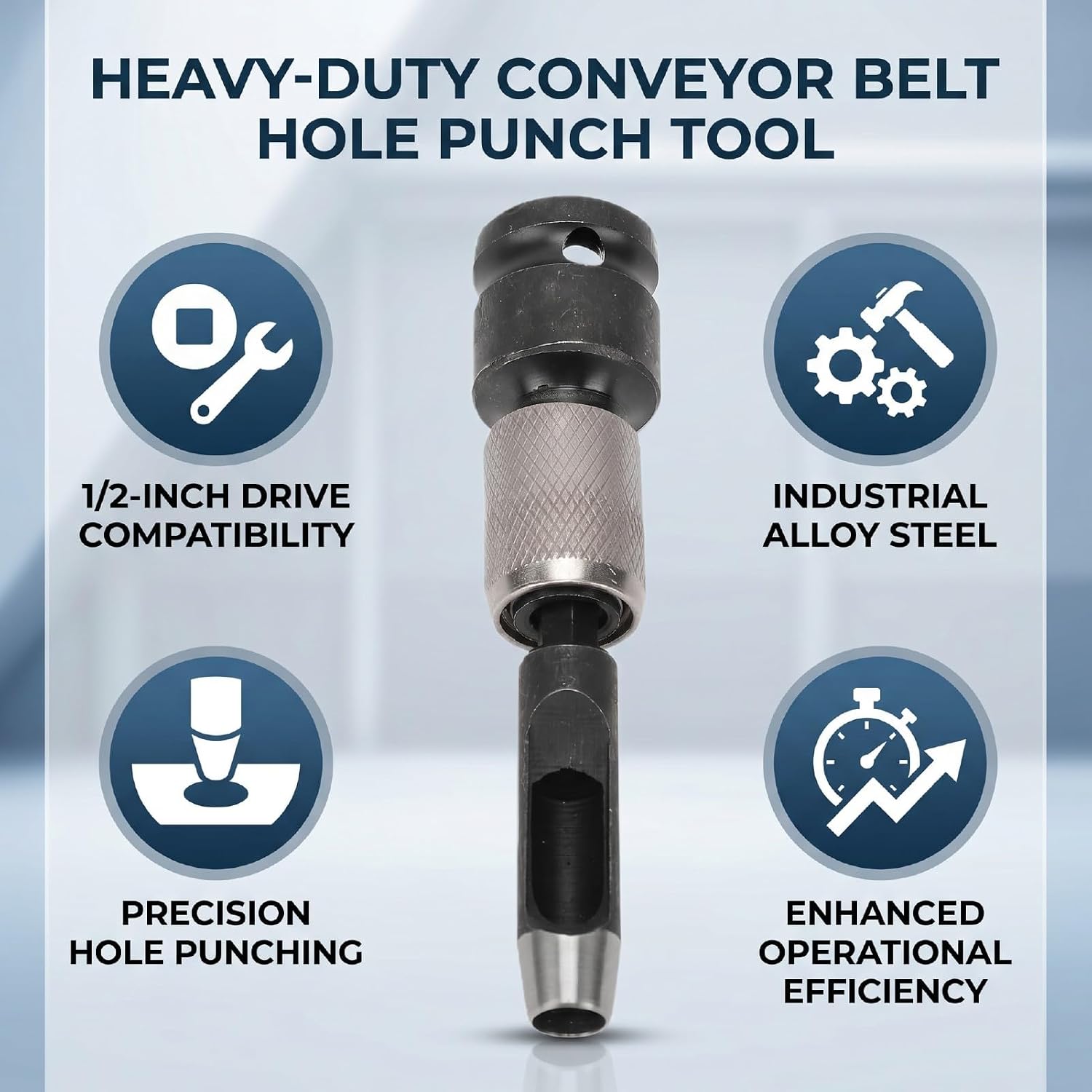 Fafeicy Power Hole Punch Lacing Tool 1/2 Inch Drive Alloy Steel for Industrial Conveyor Belt Fastener Installation Maintenance for Technicians