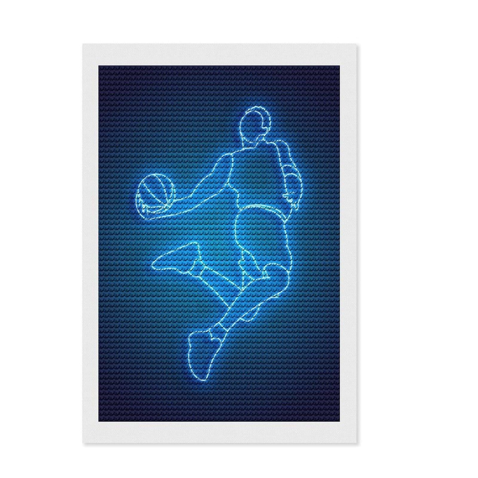 Junmoney Basketball Player Jump Neo Diamond Art Canvas 8"x12", Stress Relief Craft, Neat Printed Canvas, Modern Decor, for Family Craft Time