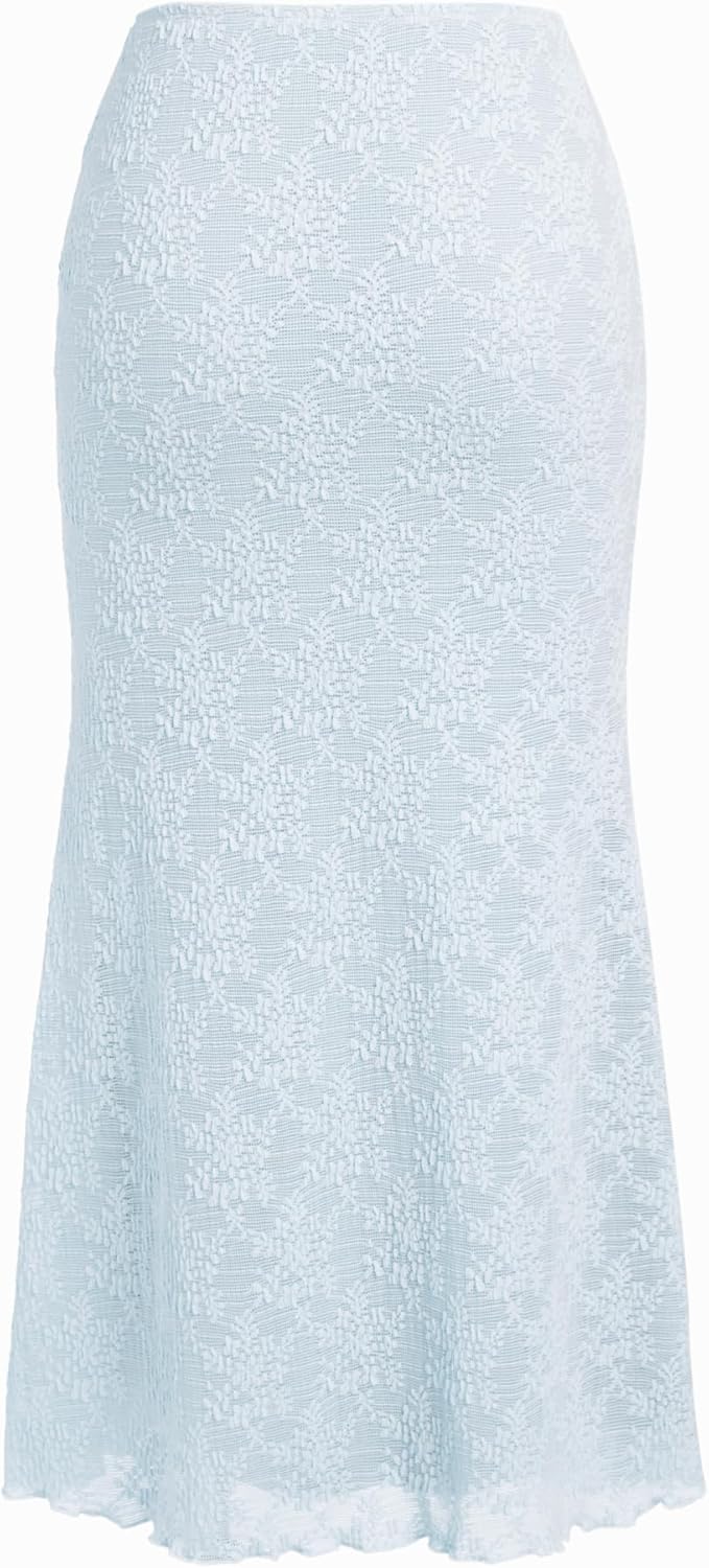 CIDER Maxi Skirts for Women Floral Lace Ruched Bodycon Mesh Skirt Boho Going Out Date Night Summer Outfit - Image 5