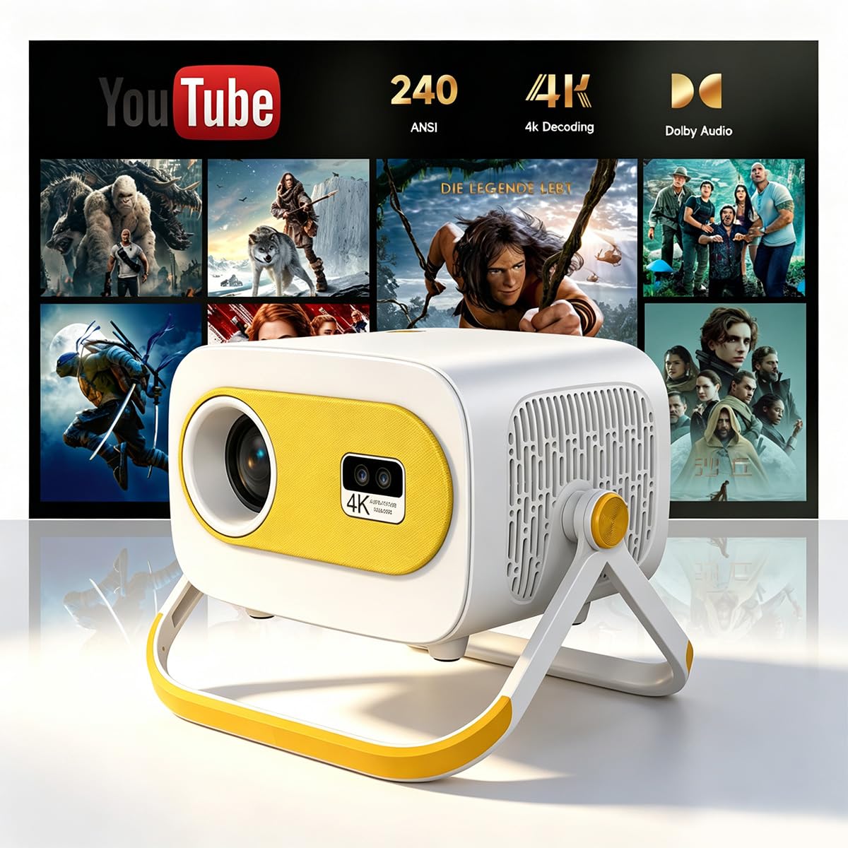 Full HD LED Projector: Auto focus, 4K compatible, 180° rotation, dual-band WiFi, Bluetooth remote, HDMI/USB. For home theater, office, camping & daily use.-image-21