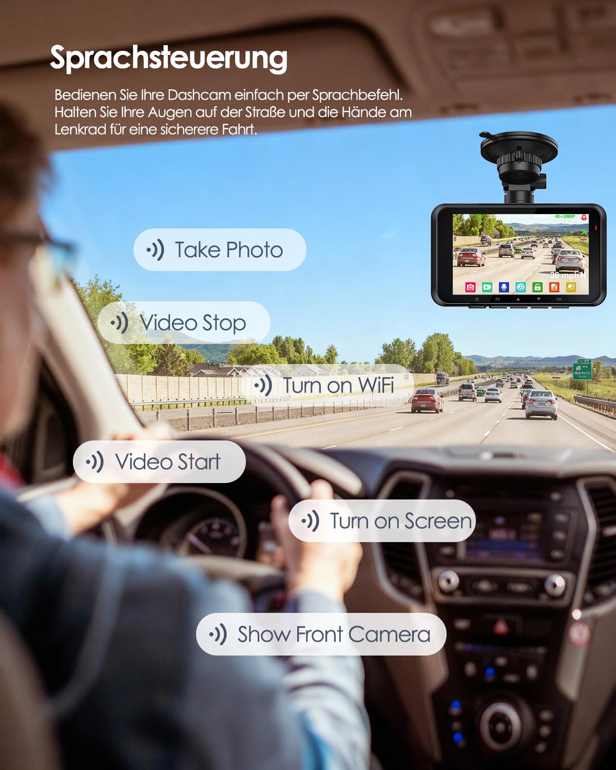 HUPEJOS 4K Dashcam Auto Vorne Hinten, Touchscreen 4 Zoll, STARVIS 2, V100