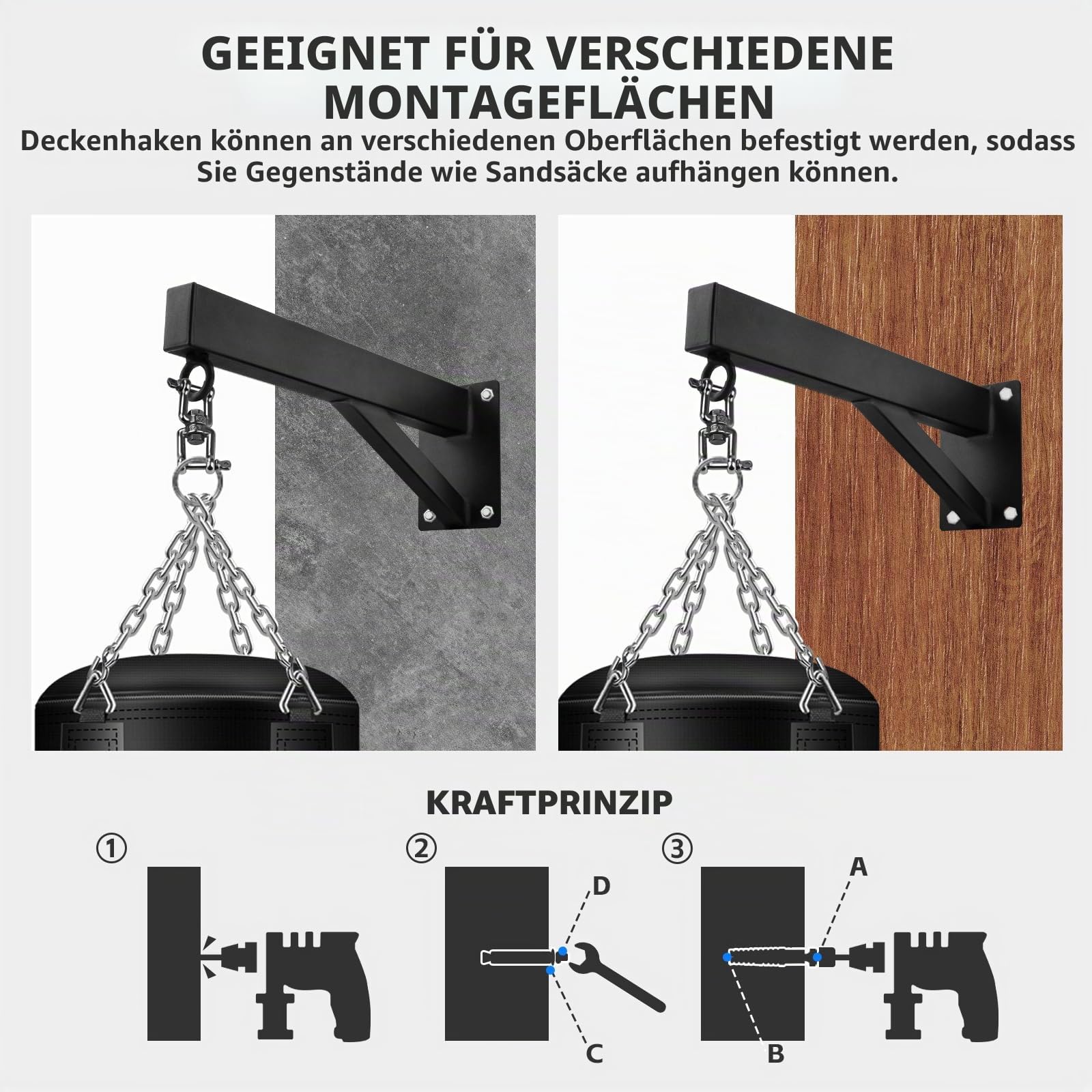 Boxsack Halterung, Wandhalterung für Boxsäcke, schwerer Aufhänger mit einer Belastbarkeit von 100 kg, geräuschlose Rotation für das Home Gym, Indoor- und Outdoor-Boxtraining