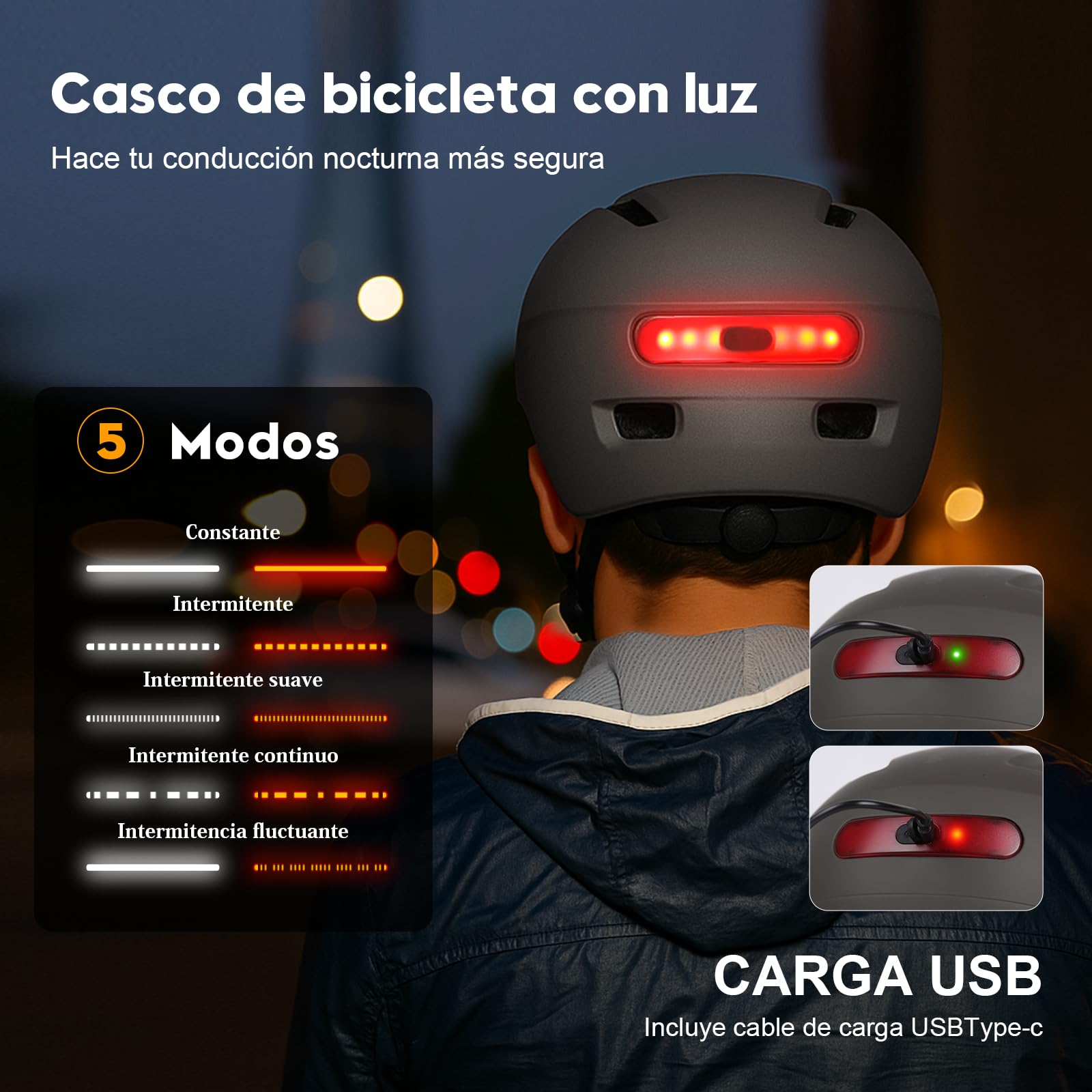 Shinmax Casco Bicicleta Mujer Hombre, Casco Bicicleta con Luz 5 Modos, USB Casco Bicicleta con Visera, Casco Bicicleta Adulto,Cascos Bicicleta Montaña, Casco Patinete Electrico Adulto para Viajeros