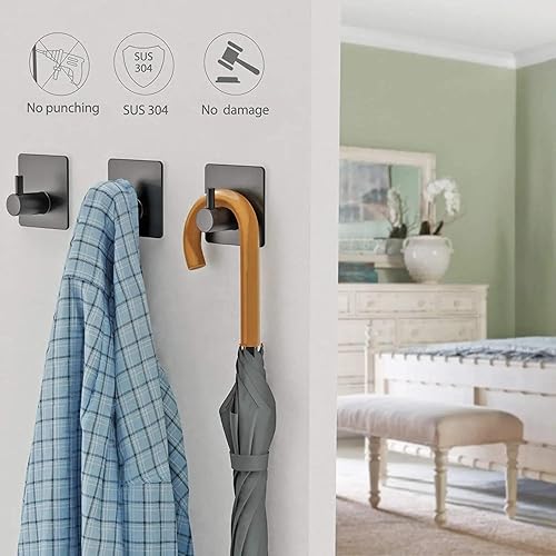 Miniatura 6 de Paquete de 4 ganchos autoadhesivos, ganchos de pared de acero inoxidable resistentes para cocina y baño, impermeables y resistentes al óxido, no