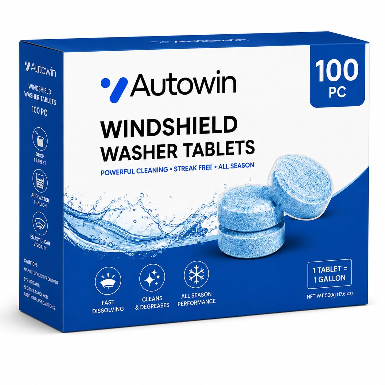 Windshield Washer Tablets 100 PCS | Car Windshield Cleaner Tablet | Concentrated Washer Fluid Tablets Streak-Free Glass Cleaning Removes Dirt, Bugs & Road Grime-image-9