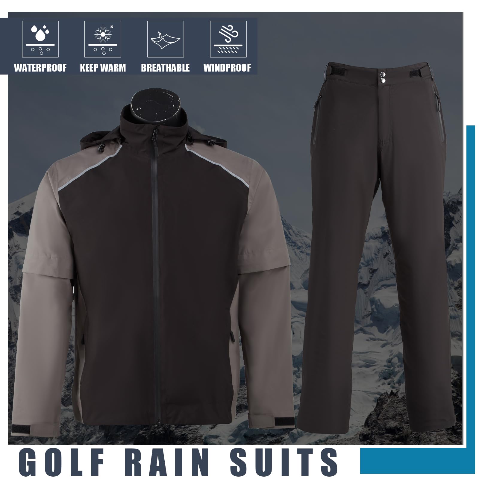 K.E.J. Chaqueta impermeable de golf para hombre, impermeable, ligera, traje de golf para senderismo, ciclismo, correr, camping, viajes