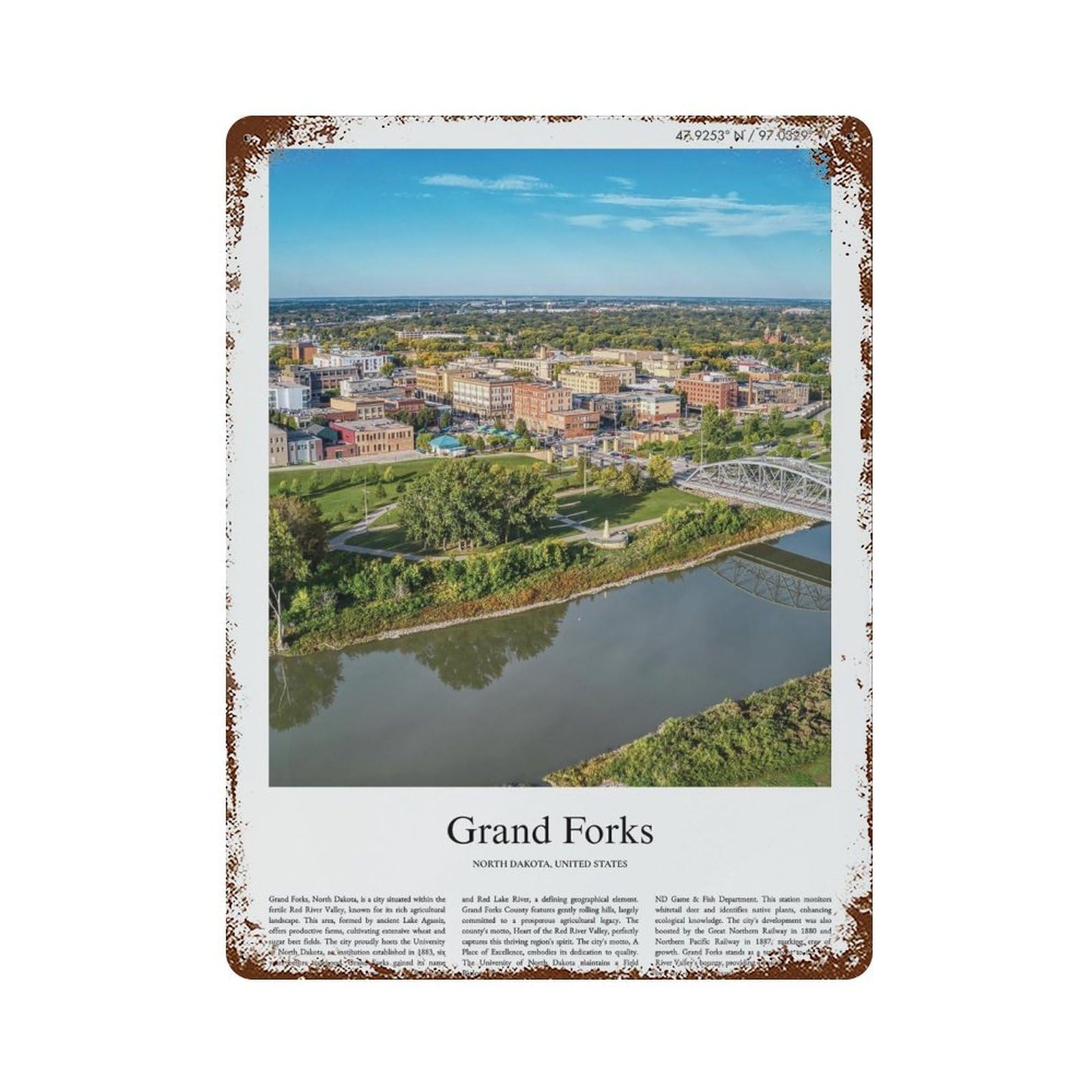 xiaoxiaoshen Grand Forks North Dakota, United States, USA City Scenery Wall Decor Art Metal Tin Poster Modern Home Decor Art Home Bar Shop Decorations Vintage Sign 40x30cm