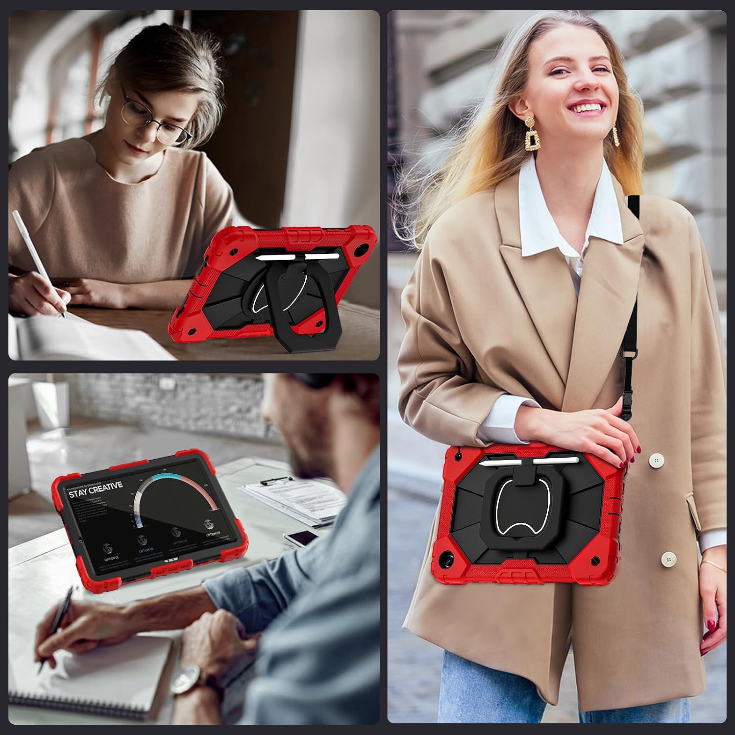 Auizotl Case for Galaxy Tab A11+ /A9+ Case 11 Inch with Screen Protector/Rotating Stand/Pencil Holder,Military Grade Shockproof Tablet Case Samsung Galaxy Tab A11 Plus/A9 Plus Covers,Red Black image 5