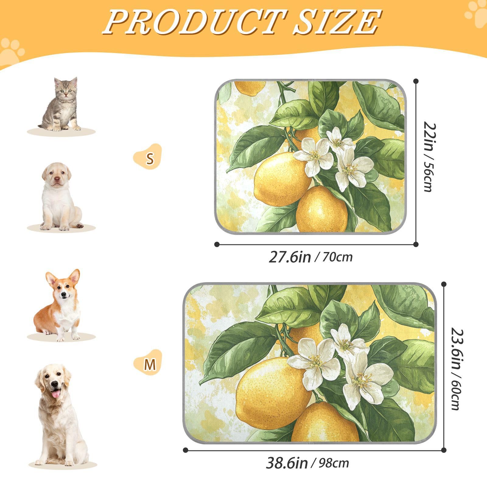 Summer Vintage Lemons Summer pet Cooling mat for Cats Self Cooling Dog Bed for Pig Outdoor Cats Safe Manta refrescante para perro S
