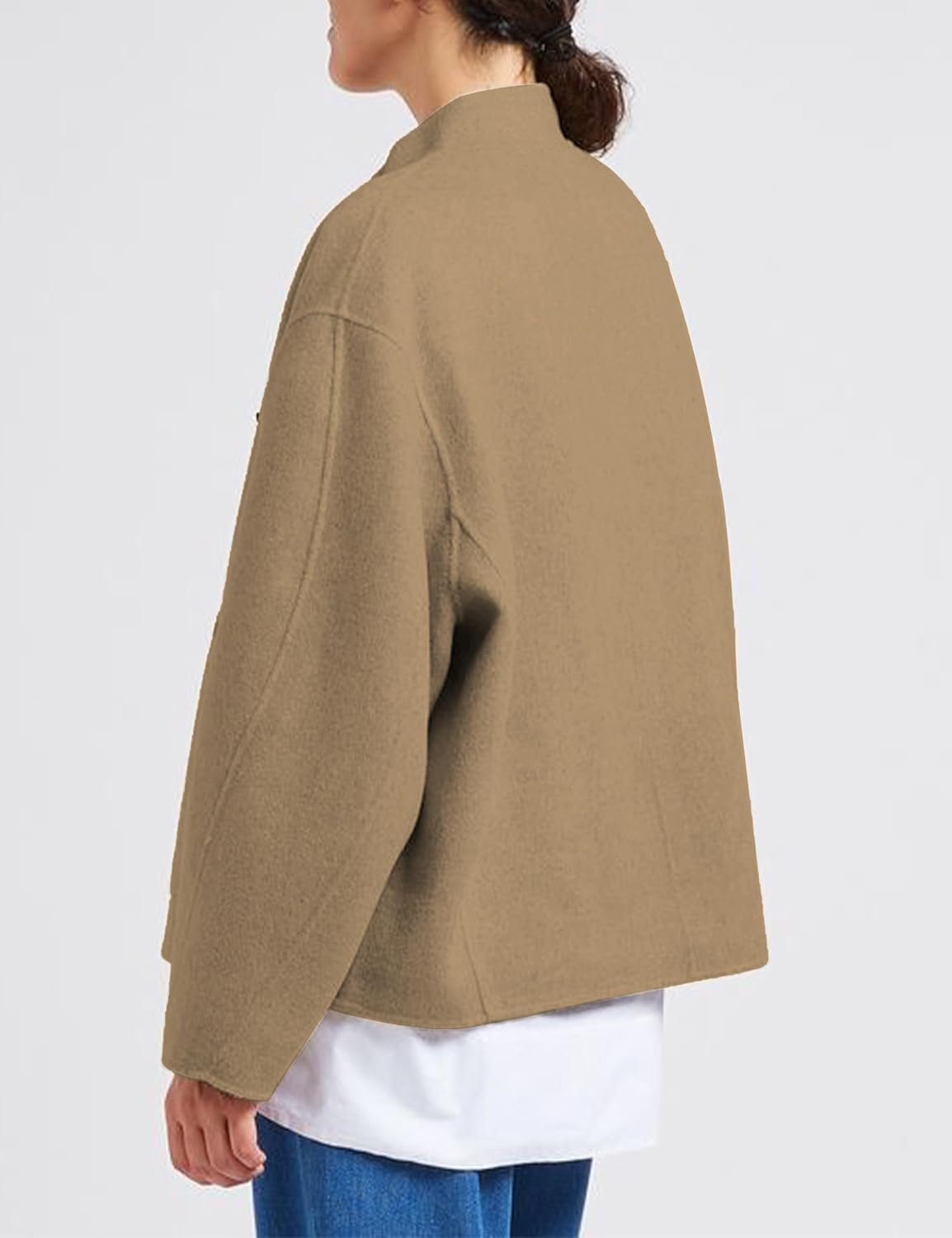 Womens Winter Coats Trendy Pea Coat Oversized Long Sleeve Jackets Short Casual Outerwear with Pockets