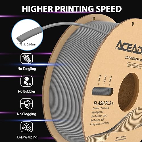 Miniatura 10 de Filamento PLA+ de 0.069 pulgadas, filamento de impresora 3D Flash PLA de alta velocidad, precisión dimensional +- 0.001 in, filamento de impresión