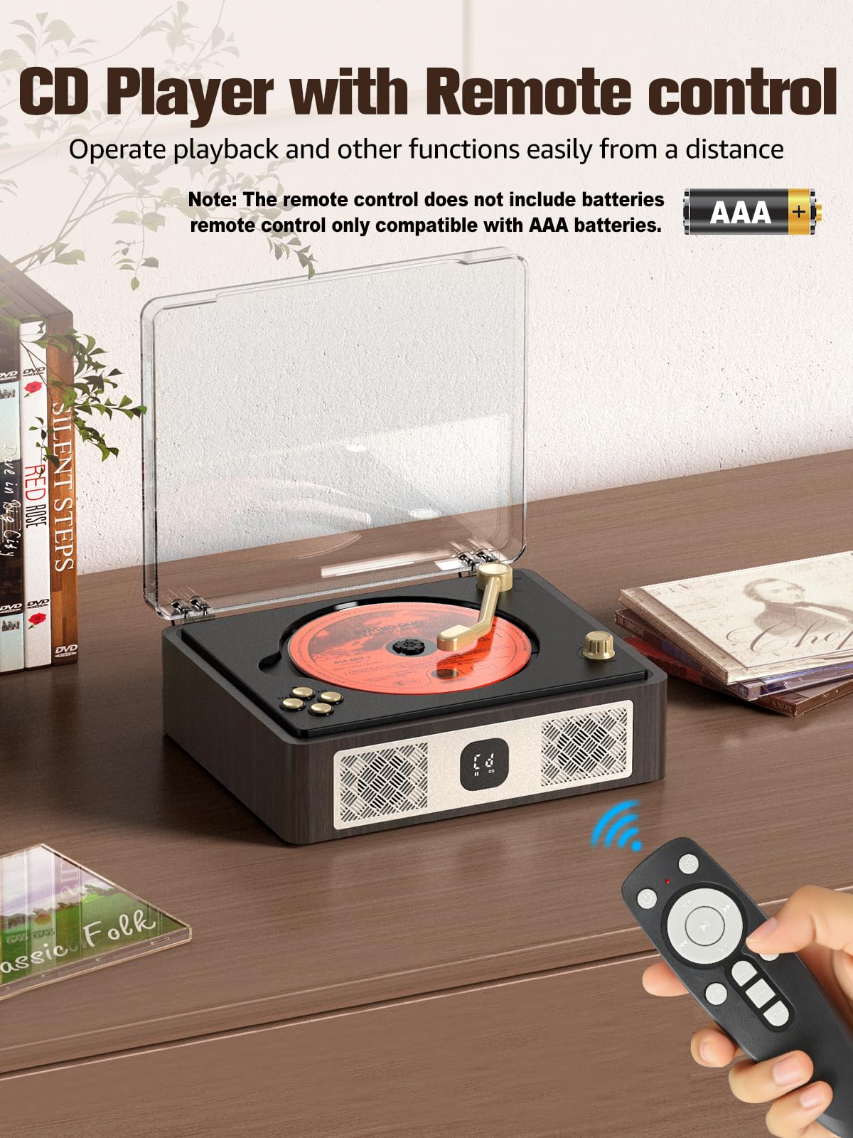 Lettore CD con altoparlanti integrati Ingresso e uscita Bluetooth Lettori CD portatili per musica domestica Lettore CD nostalgico con telecomando Jack per cuffie marrone noce con schermo di