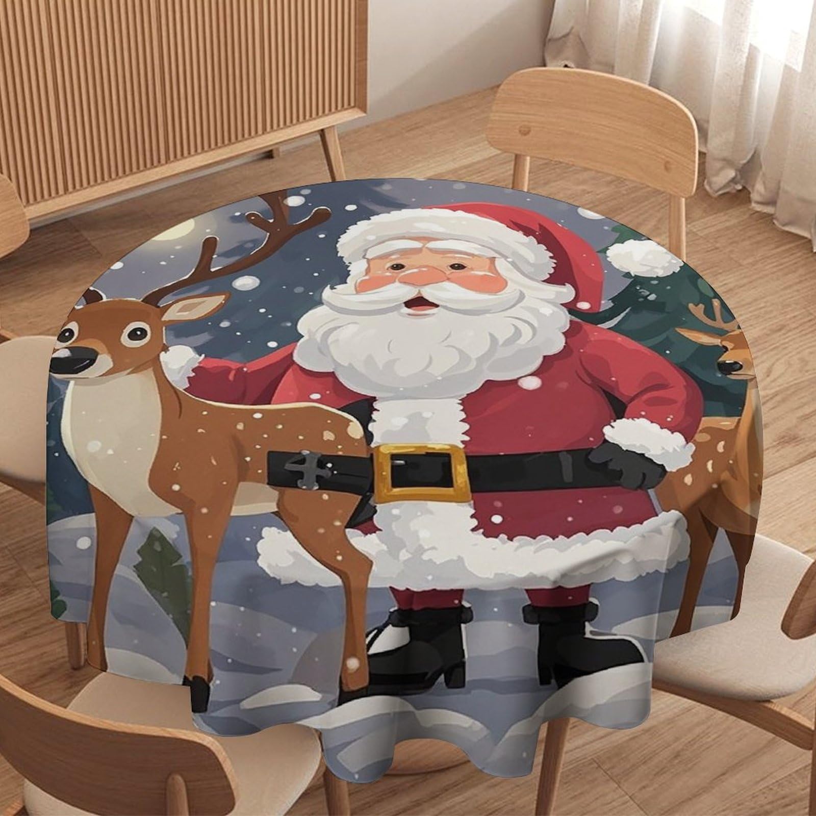 Nappe ronde lavable Père Noël décoration cuisine et table de fête extérieure