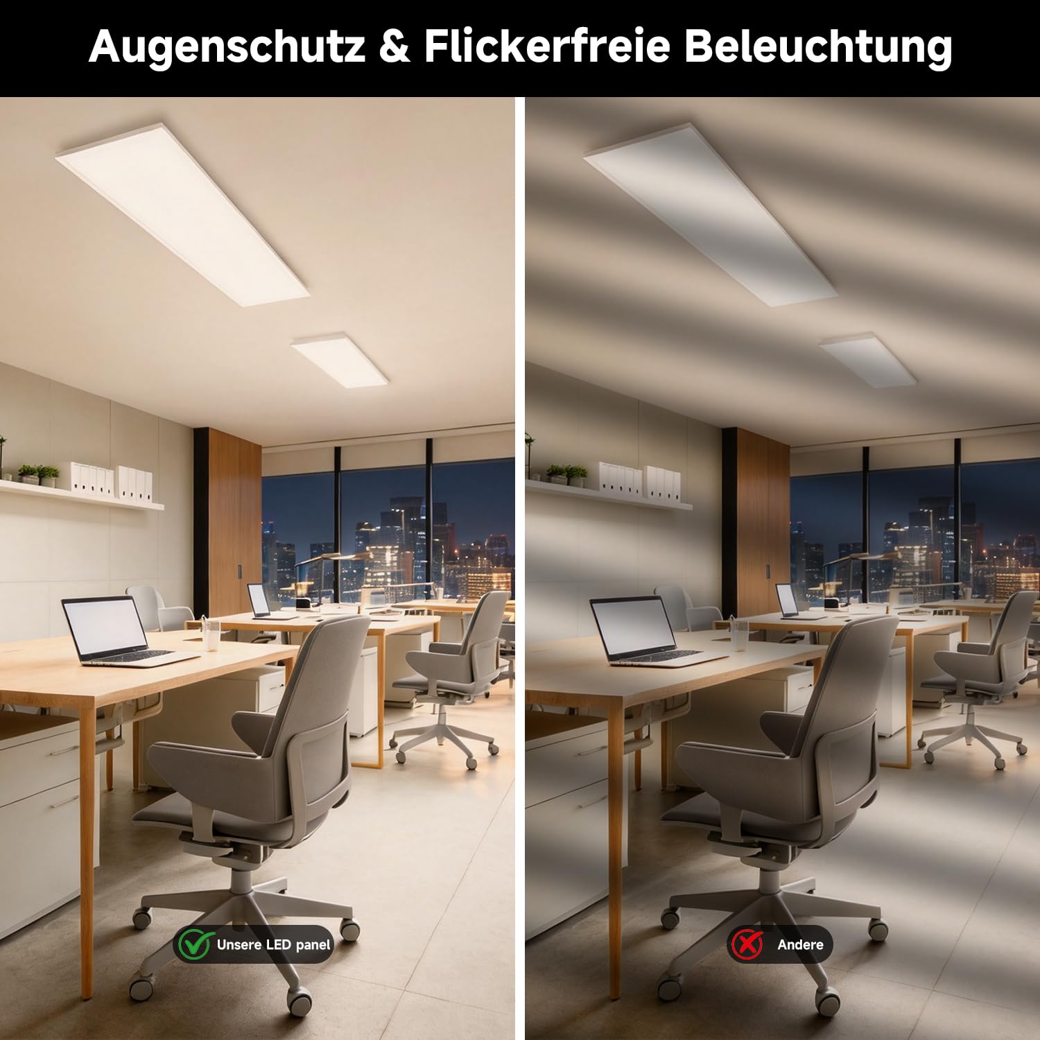 LED Panel Deckenleuchte 120x30 cm, 40W 4400 lm, 4000K Neutralweiß