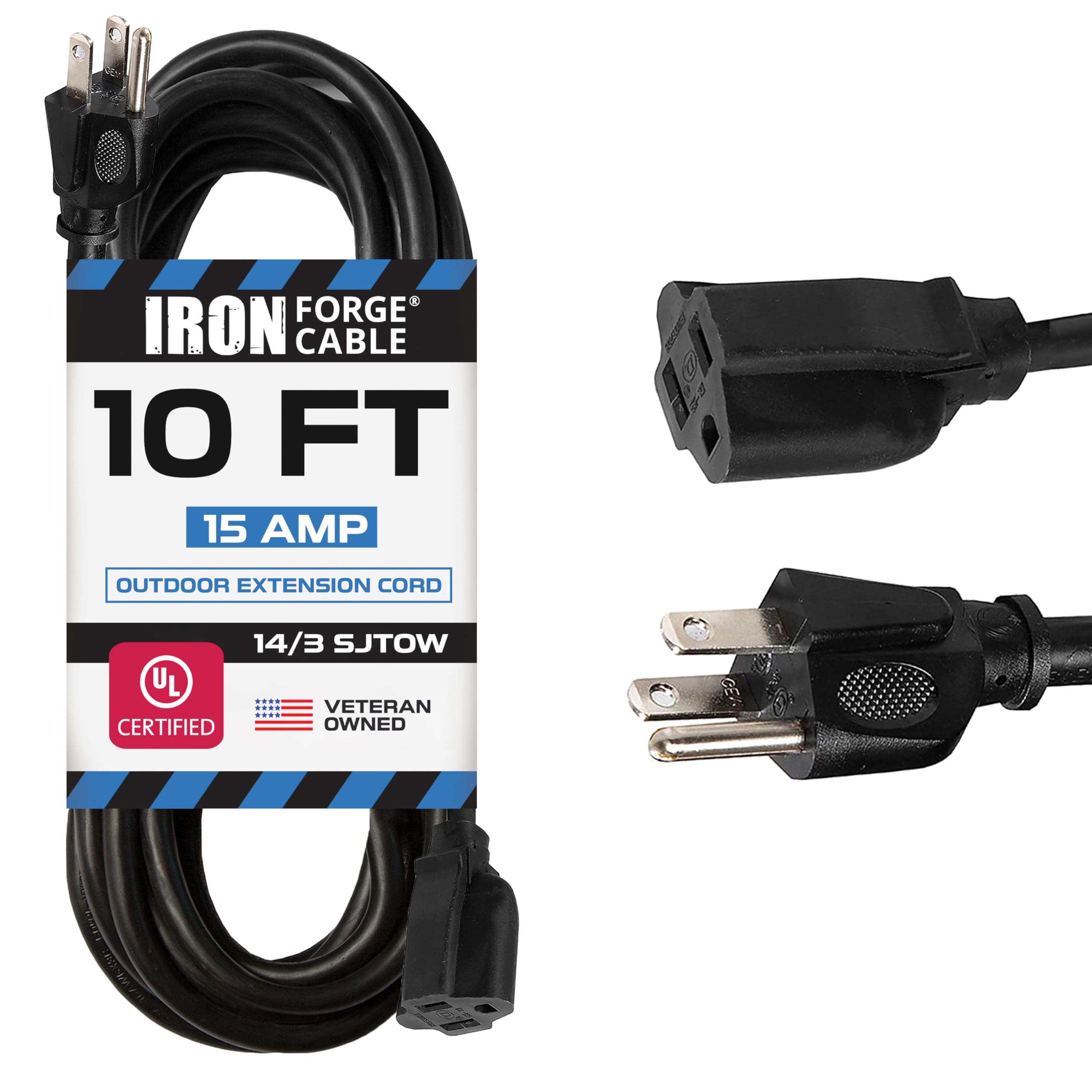 Iron Forge Cable 14 Gauge Outdoor Extension Cord 10 Ft, SJTOW 14/3