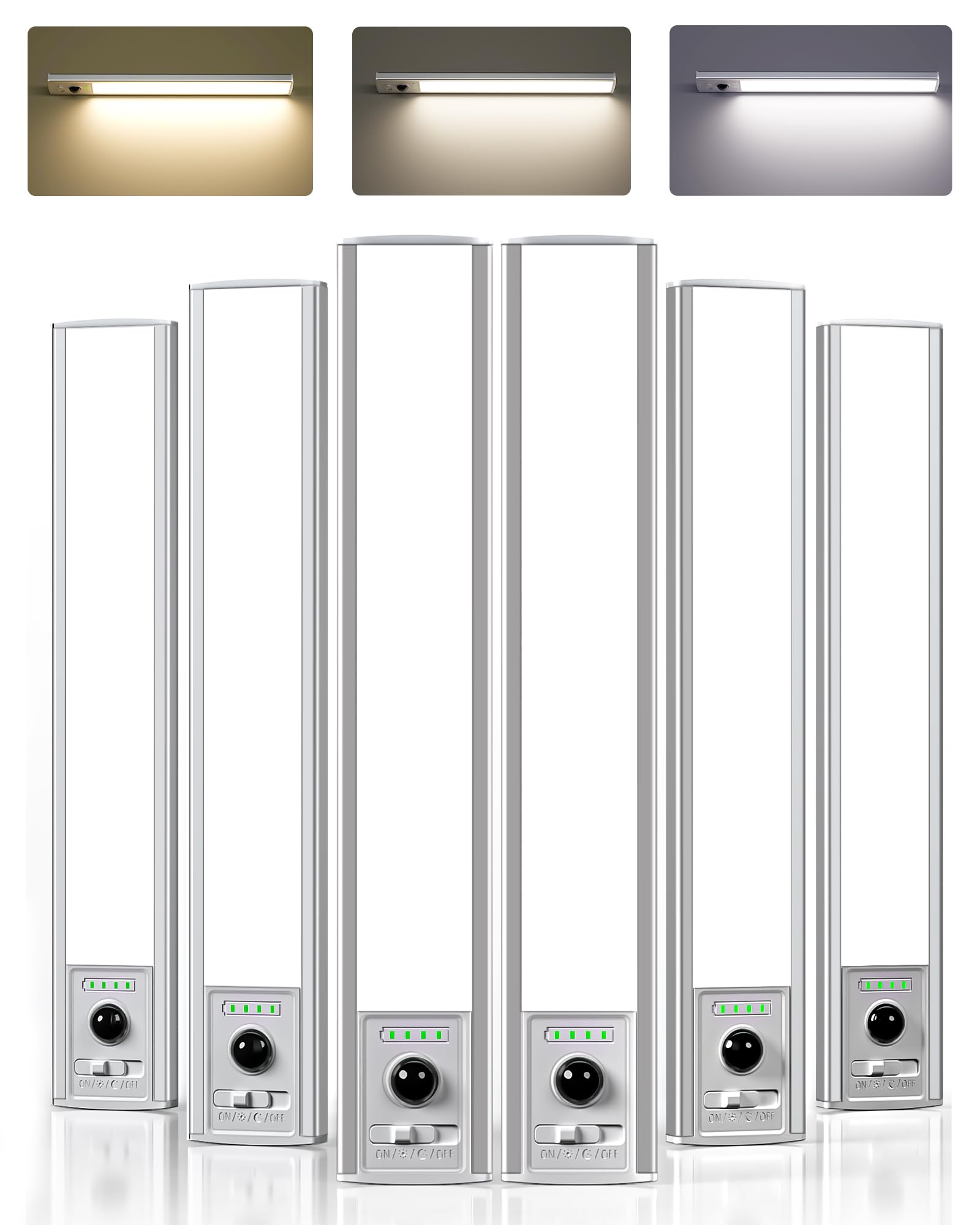 EZVALO Under Cabinet Lighting Wireless, 96 LED Rechargeable Motion Sensor Light Indoor, Under Counter Lights for Kitchen, 3 Color Temps Dimmable Closet Lights with Battery Indicator (6Pack-12inch)
