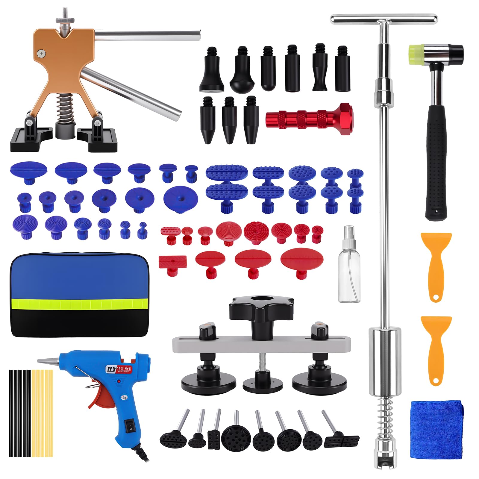 Tirabolli per Carrozzeria Auto, 78Pcs Kit Levabolli Auto, Kit Tirabolli per Carrozzeria, Kit Estrattore a Ponte Estrattore a Martello per Ammaccature, per Auto Rimozione Ammaccature su Veicoli/Portier