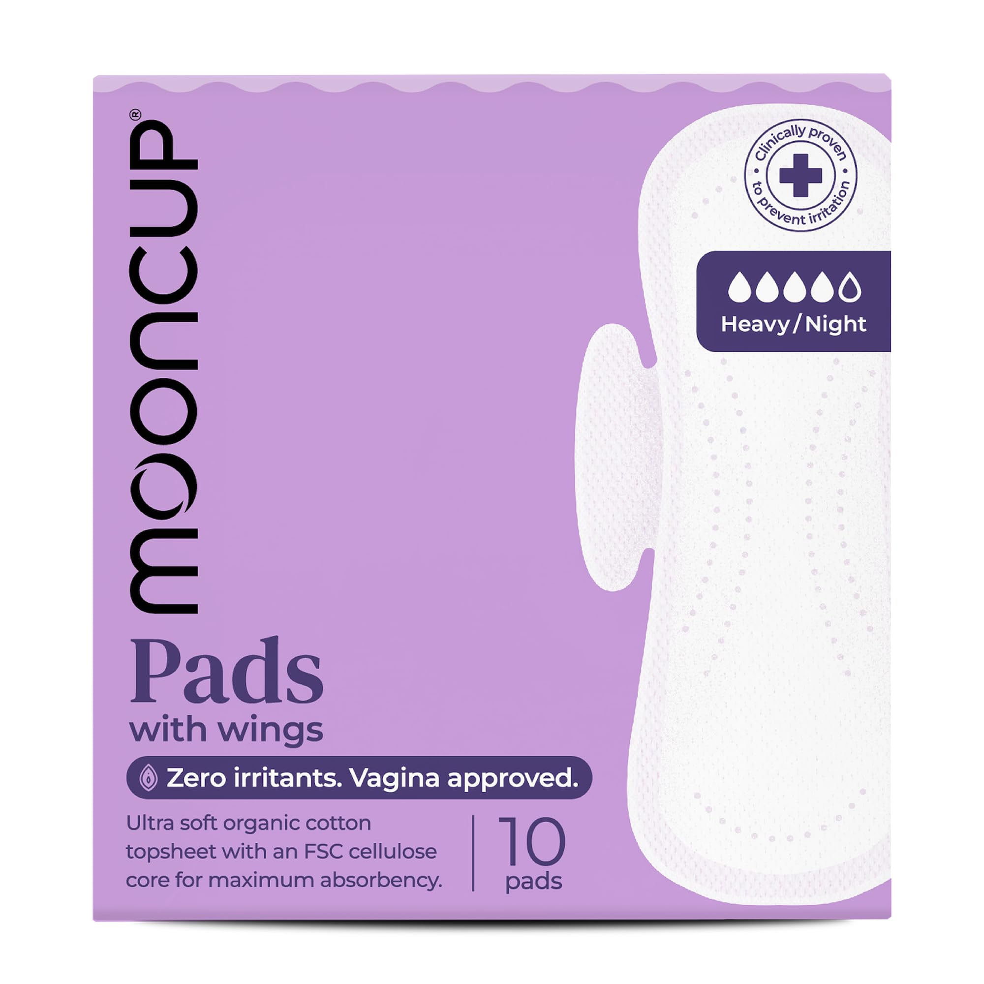Mooncup Pads With Wings | Heavy/Night (10 Pack) | Plastic-Free