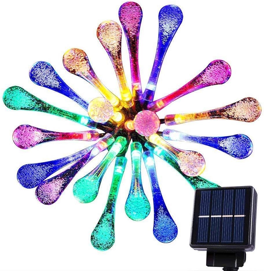 Multi Color 4.8M 20 LED Icicle Lights Solar Powered Raindrop Garden String Fairy Lights/LED Waterproof Decorative Lights for Outdoor, Garden, Patio, Christmas, Xmas Tree, Holiday Party