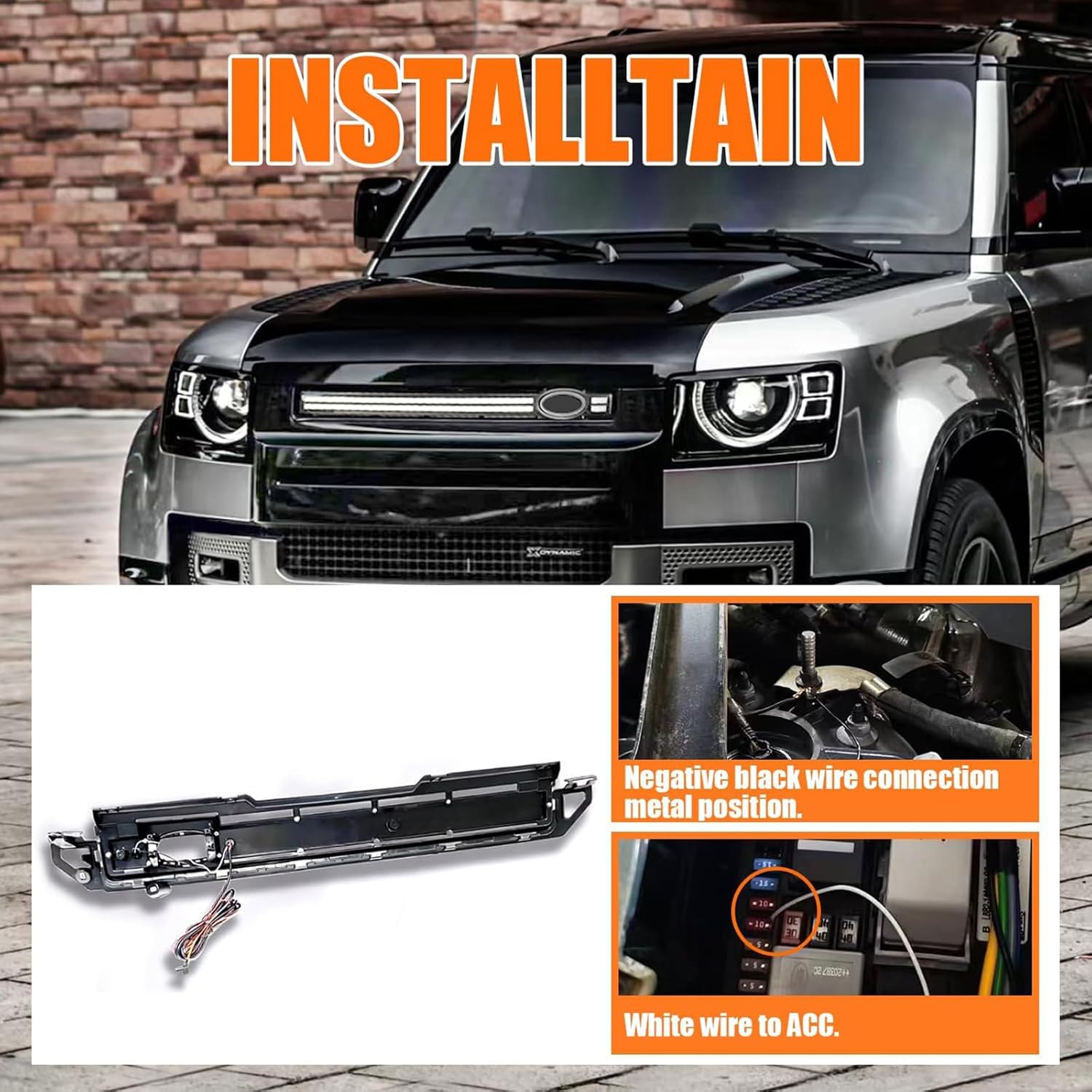 LED Grille Lights Fit for Land Rover Defender 90 110 130 2020 2021 2022 2023 2024 2025 Accessories Front Grille Trim Strips Light with Start Up Animation DRL Lighting Replacement