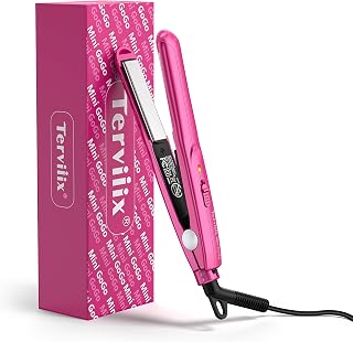 Terviiix Mini Flat Iron for Travel, 1/2'' Small Hair Straightener, Small Flat Irons for Short Hair/Bangs, 0.5'' Portable Ceramic Straightening Irons, Dual Voltage, Pouch Included, Compact Size, Pink