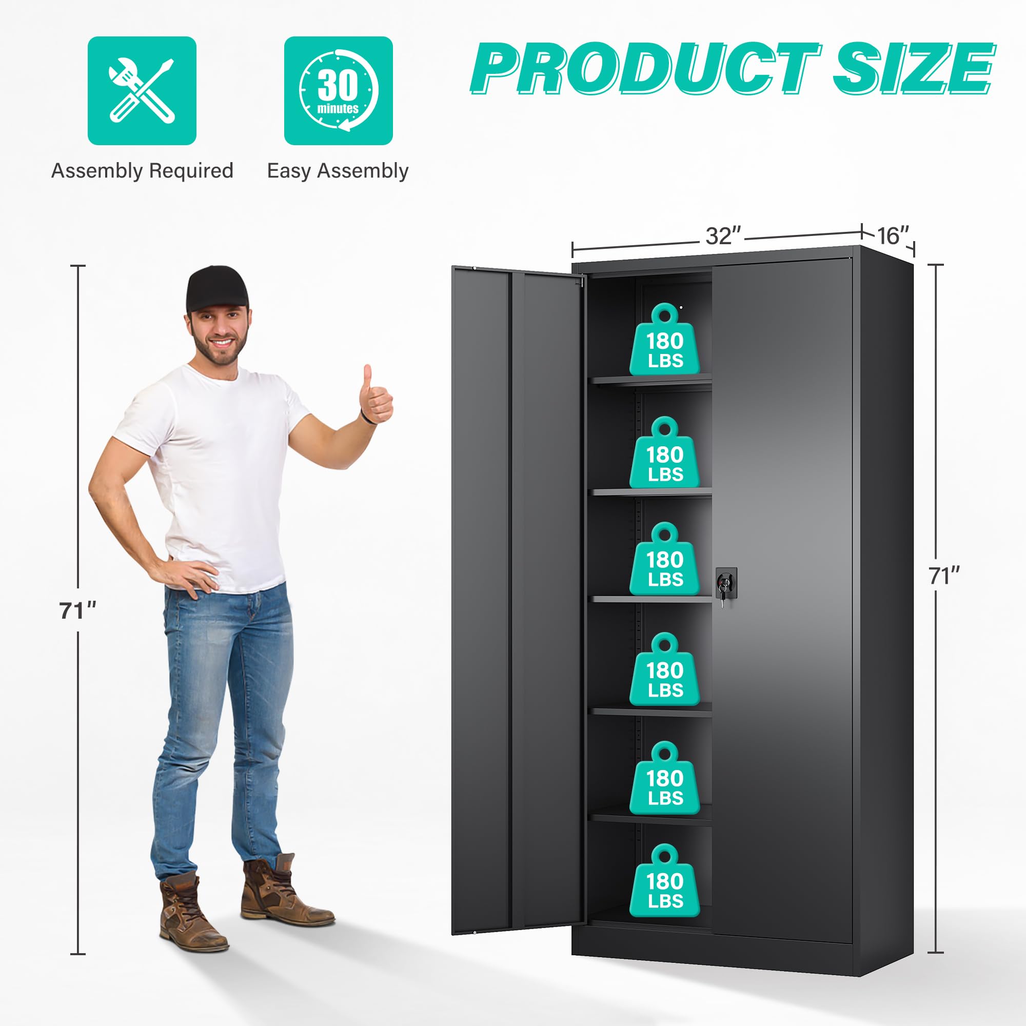 Amazon.com: SISESOL Metal Storage Cabinet with 2 Doors and 6