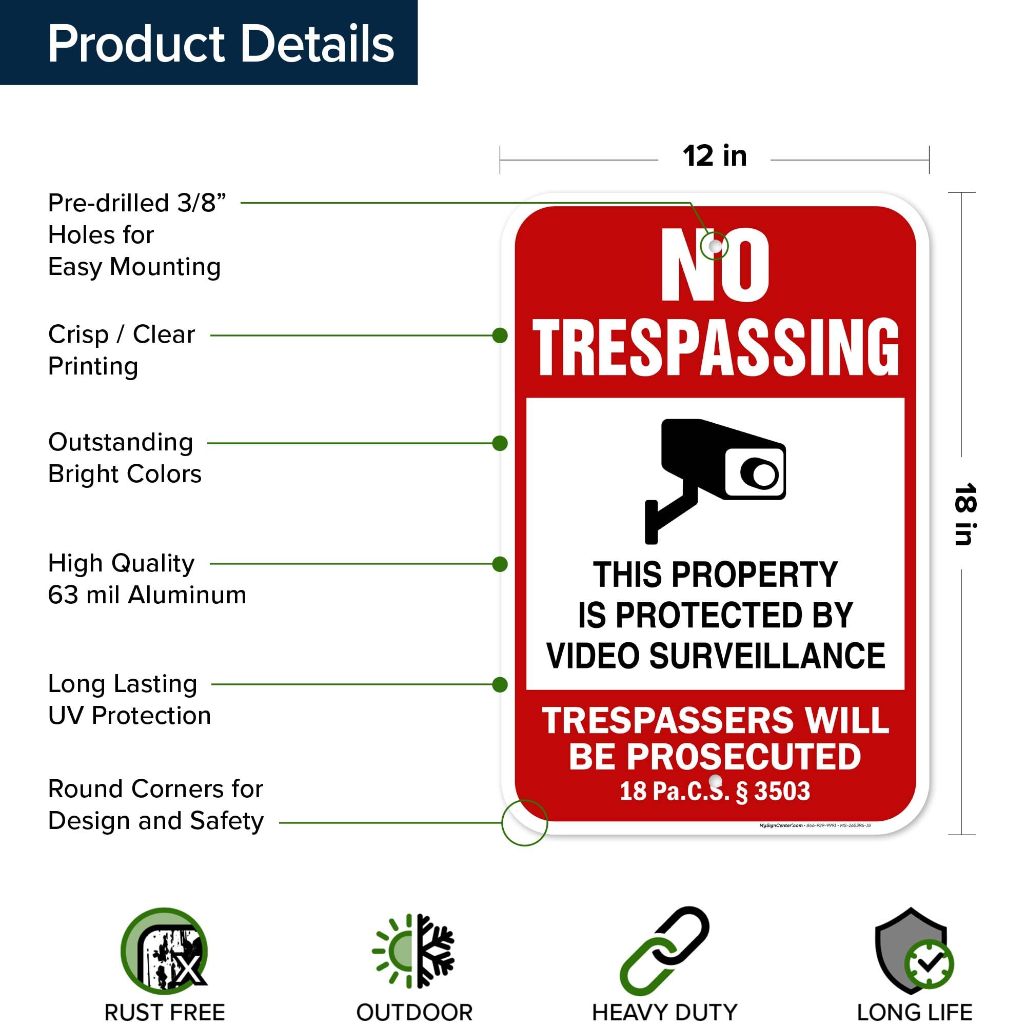 Amazon.com : Pennsylvania No Trespassing This Property Is Protected By Video Surveillance Sign, 12x18 Inches, Rust Free .063 Aluminum, Fade Resistant, Made in USA by My Sign Center : Patio, Lawn & Garden amazon-com-pennsylvania-no-trespassing-this-property-is-protected-by-video-surveillance-sign-12x18-inches-rust-free-063-aluminum-fade-resistant-made-in-usa-by-my-sign-center-patio-lawn-garden
