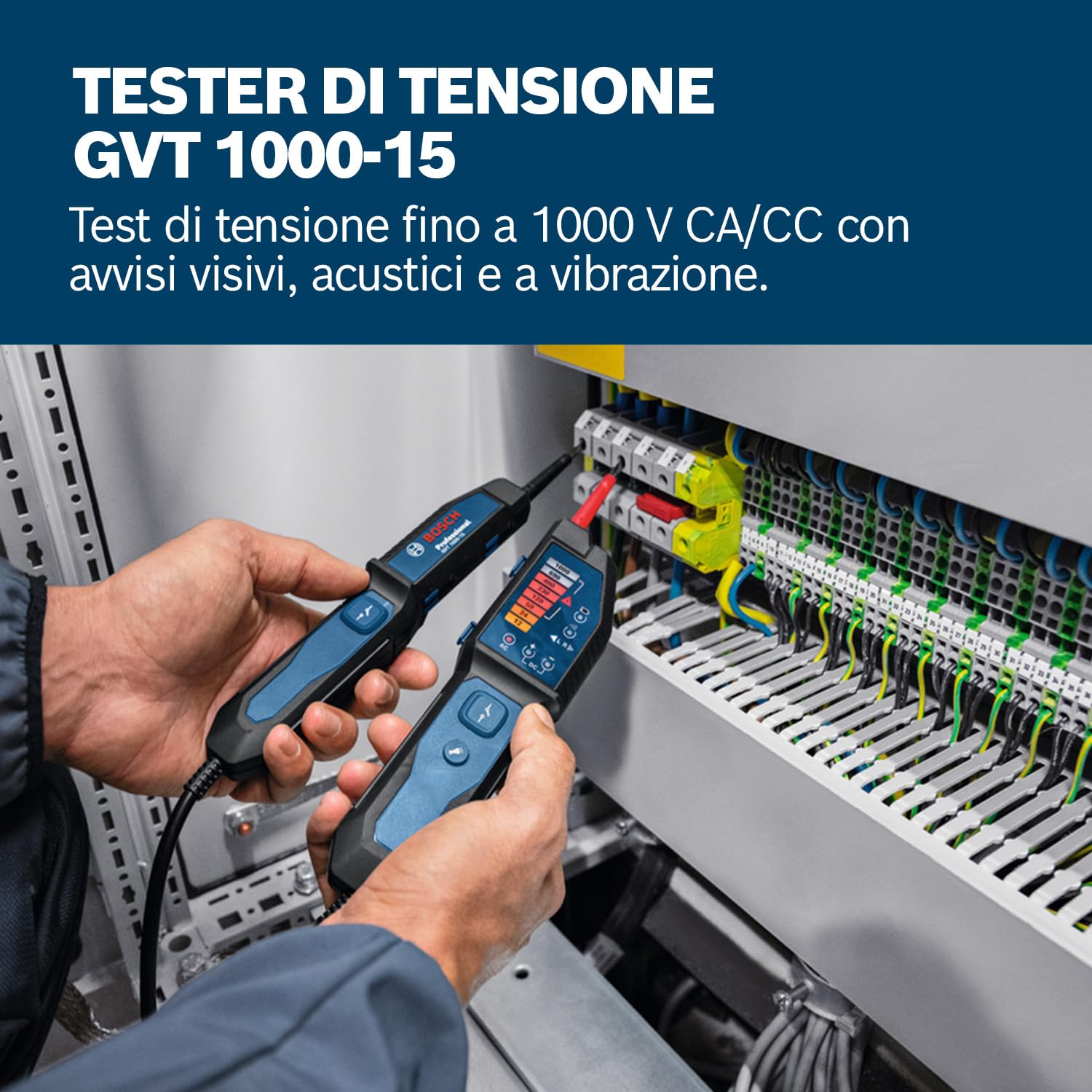 Bosch Professional Tester di tensione GVT 1000-15 1000V AC/DC IP65 con LED e custodia