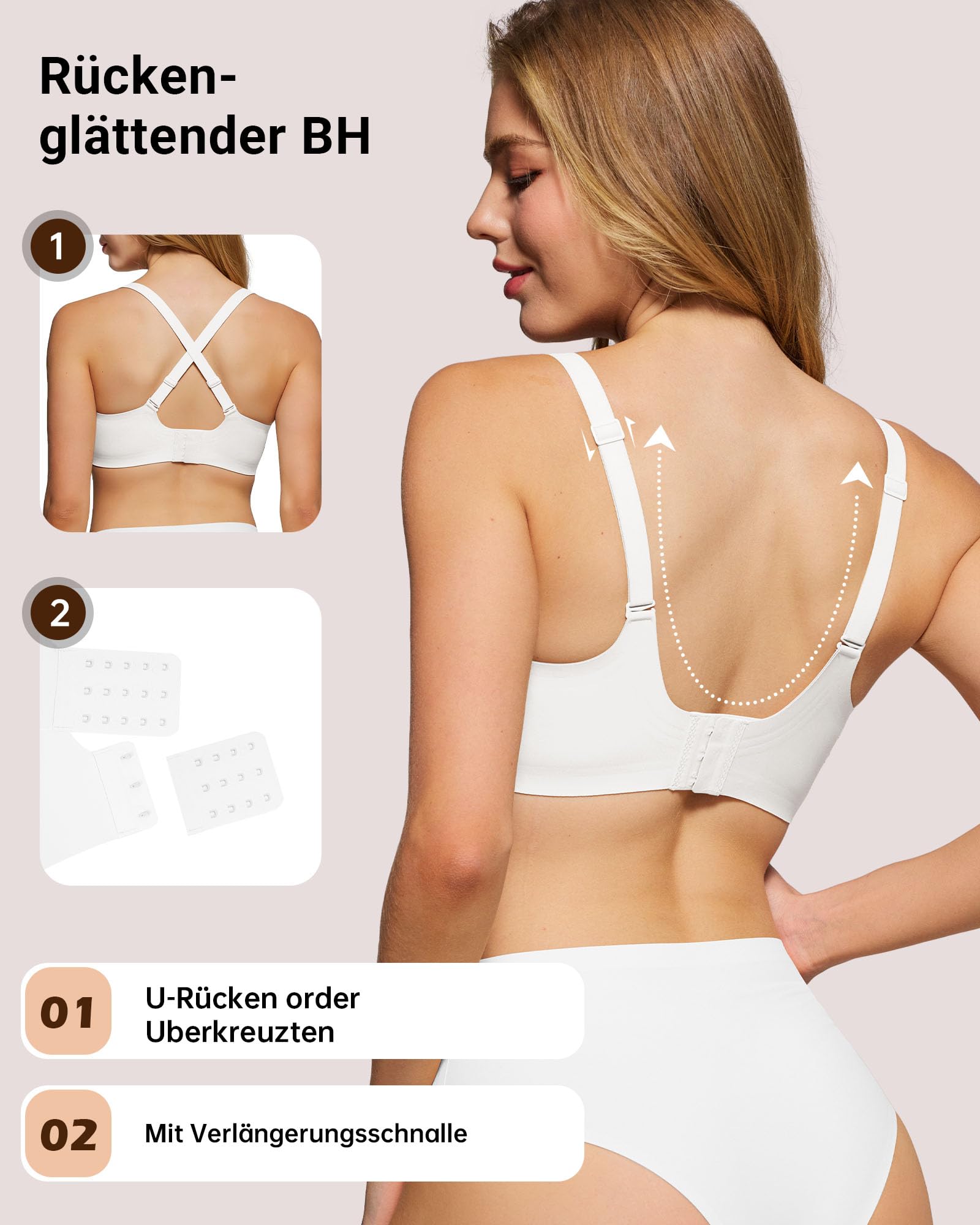 HORISUN Soutien-Gorge sans Armatures avec col en V et Bordure en Dentelle, Maintien Doux, Bretelles Larges et Ailes latérales, Soutien-Gorge t-Shirt sans Coutures pour Femme